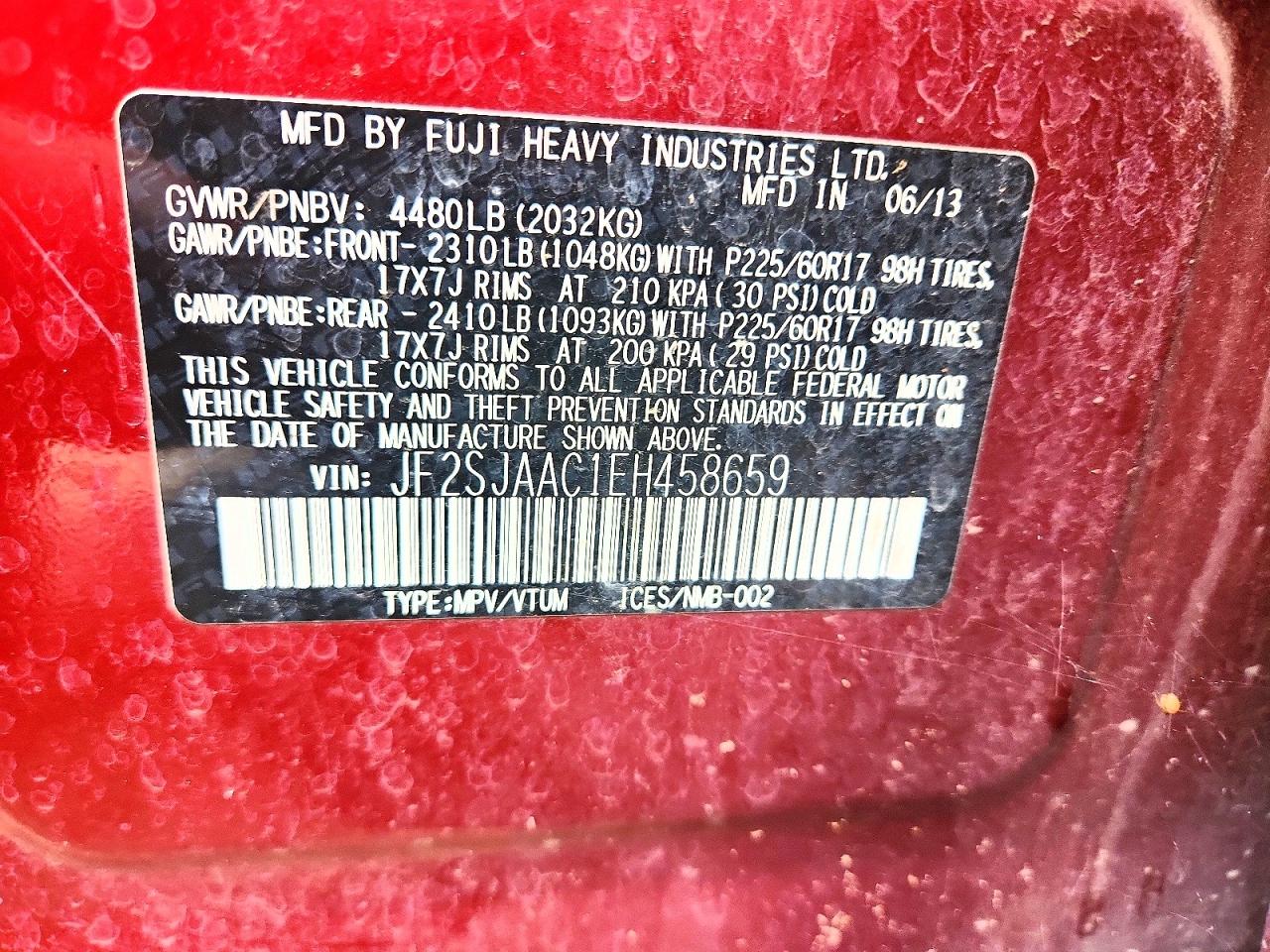 2014 Subaru Forester 2.5i Burgundy vin: JF2SJAAC1EH458659