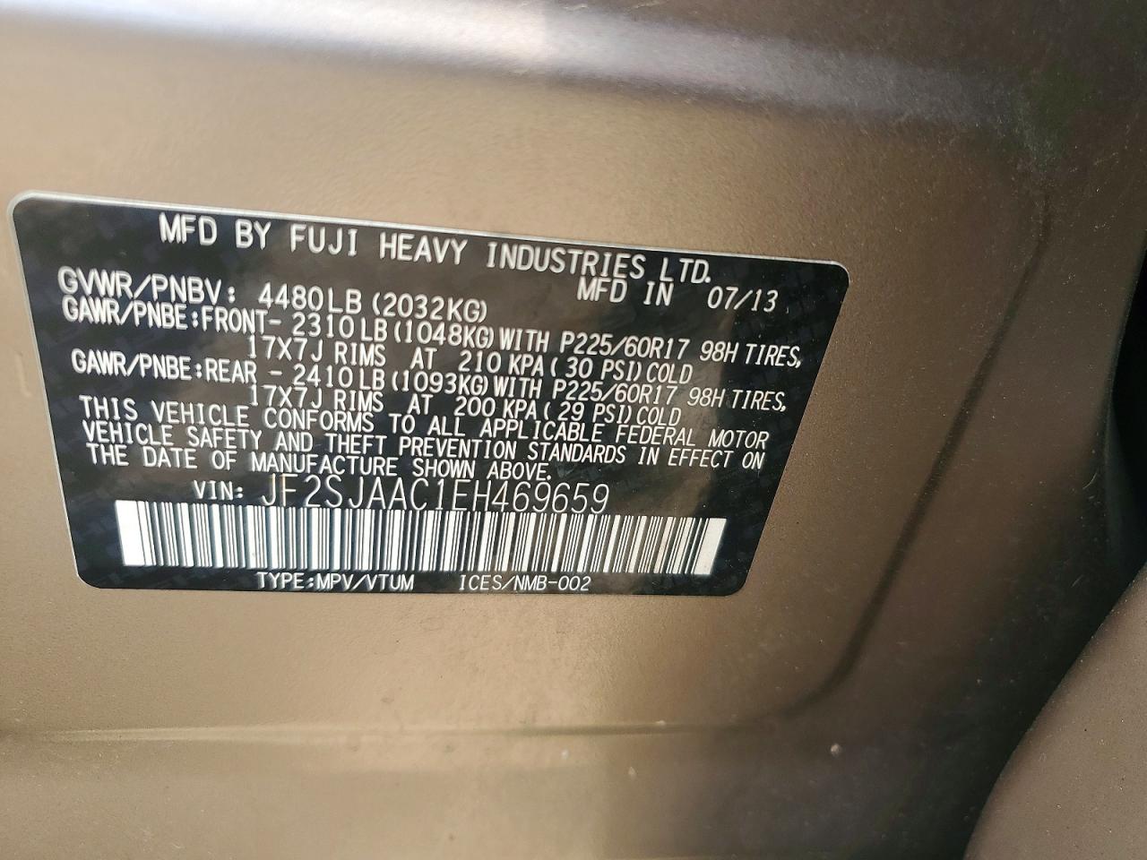 2014 Subaru Forester 2.5i Gold vin: JF2SJAAC1EH469659