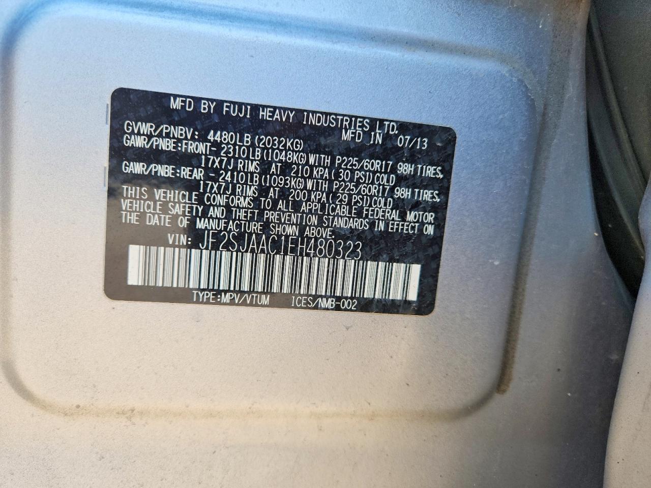 2014 Subaru Forester 2.5i Серебряный vin: JF2SJAAC1EH480323