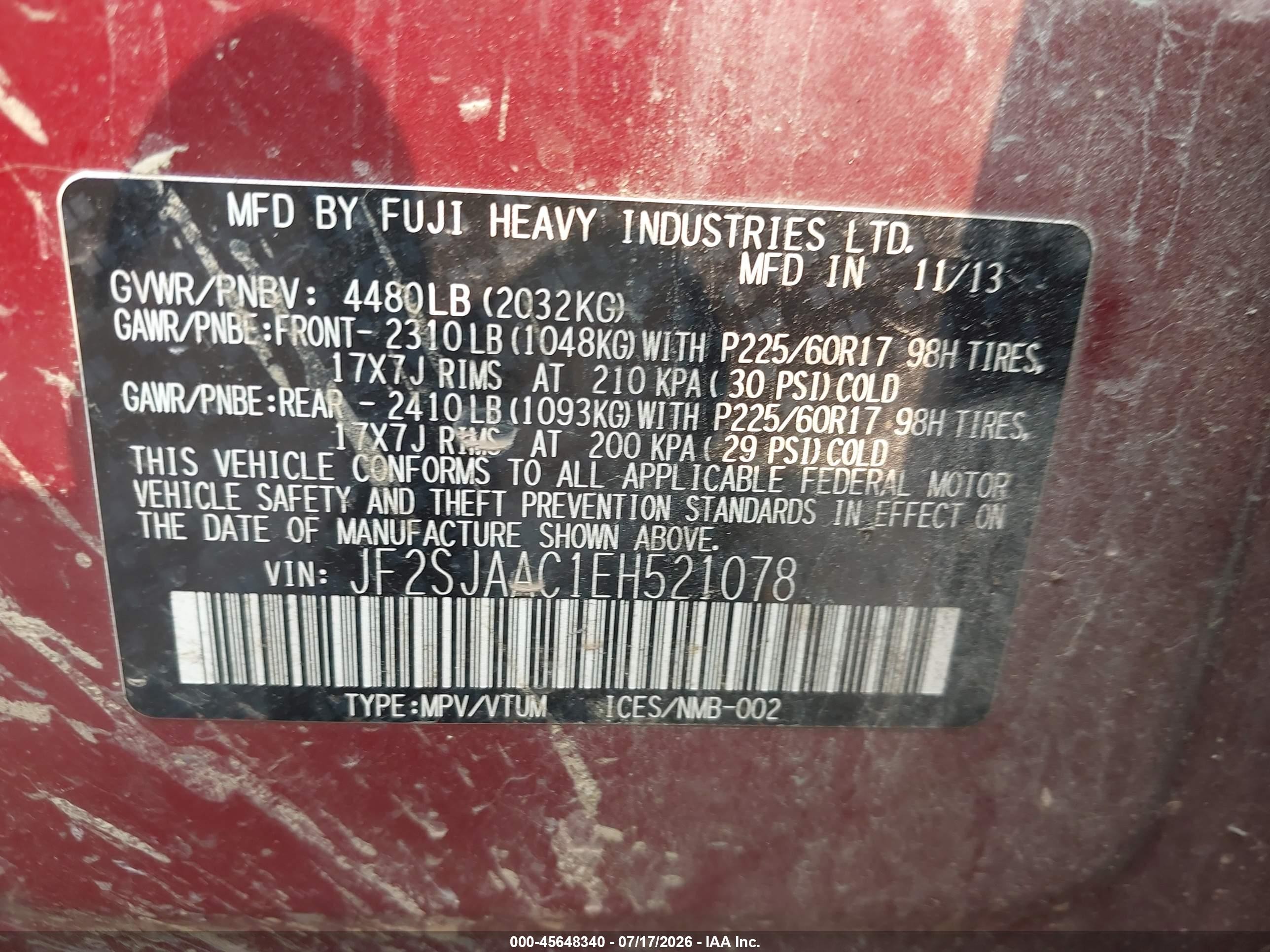 2014 Subaru Forester 2.5i Burgundy vin: JF2SJAAC1EH521078