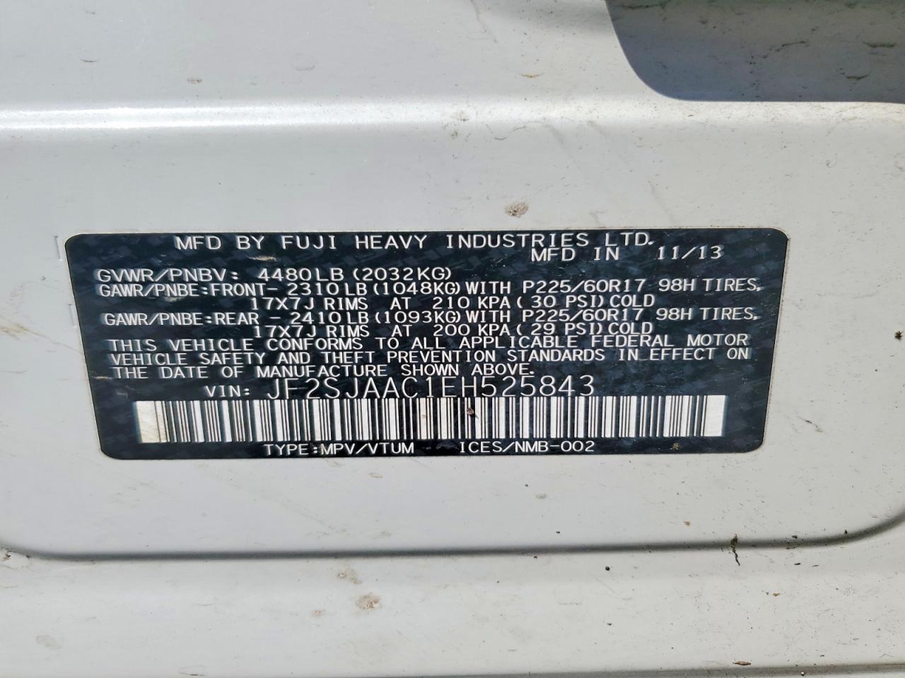 2014 Subaru Forester 2.5i White vin: JF2SJAAC1EH525843