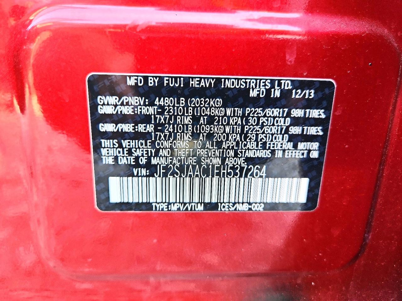 2014 Subaru Forester 2.5i Red vin: JF2SJAAC1EH537264