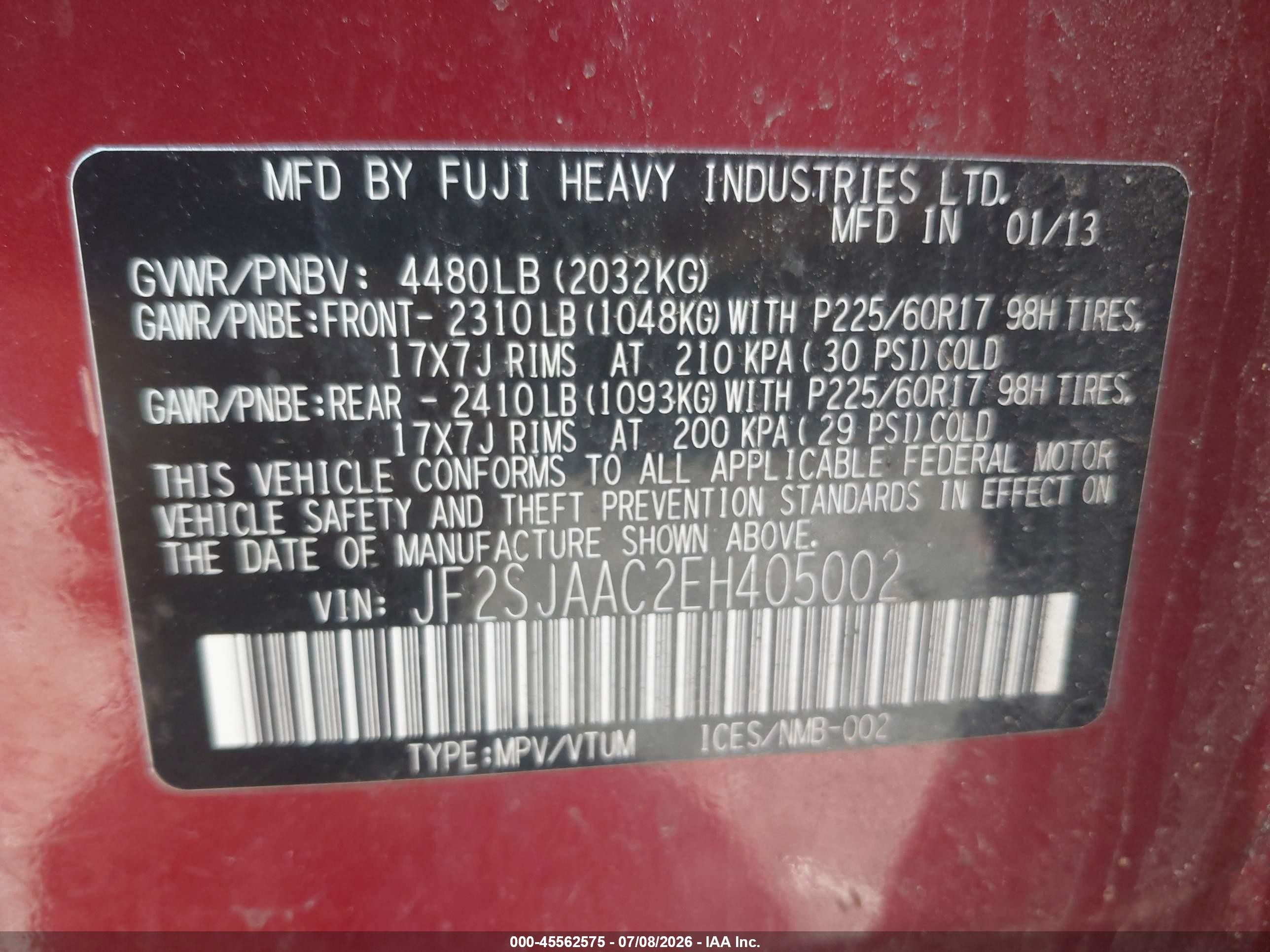 2014 Subaru Forester 2.5i Red vin: JF2SJAAC2EH405002