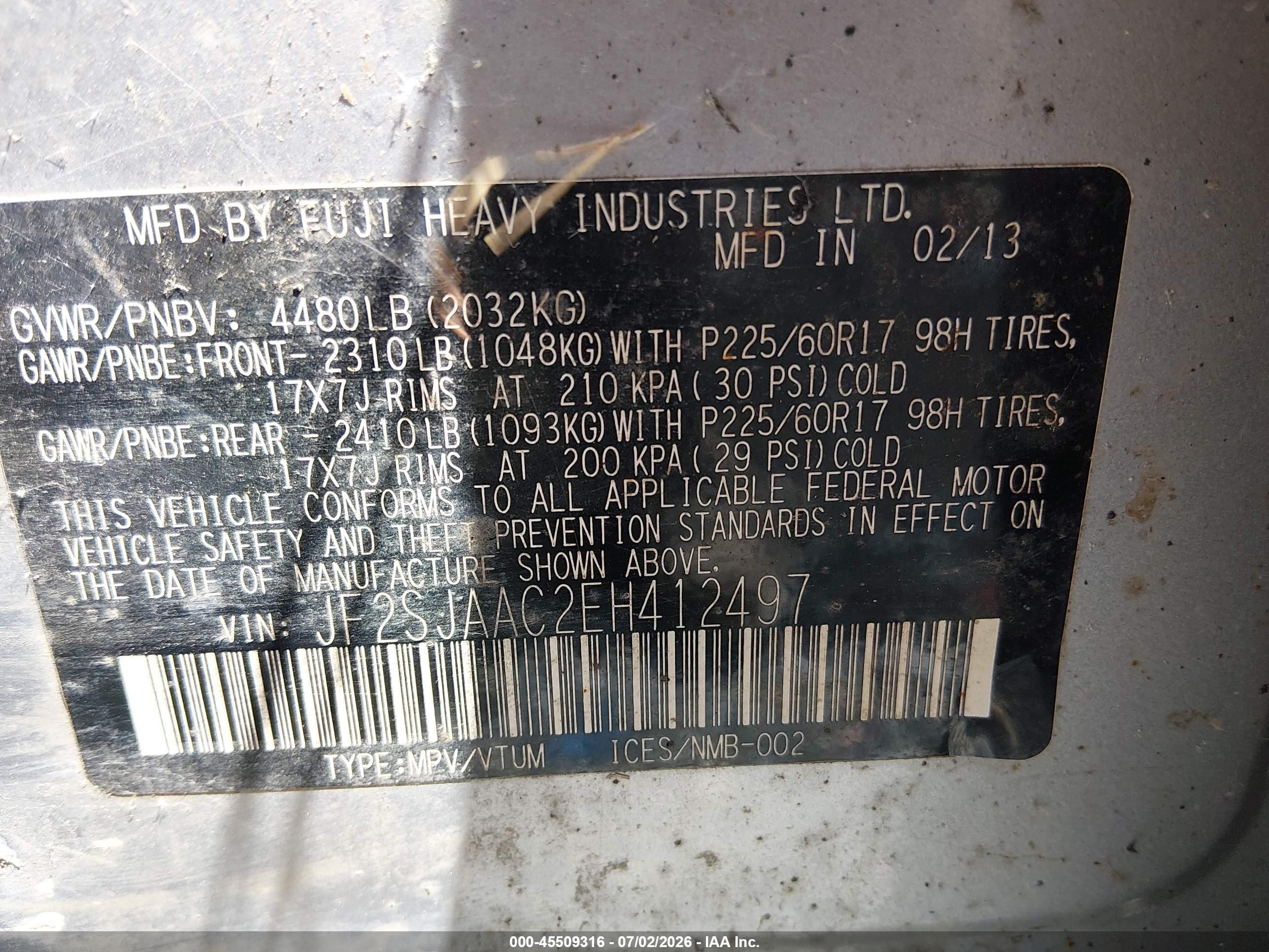 2014 Subaru Forester 2.5i Серебряный vin: JF2SJAAC2EH412497