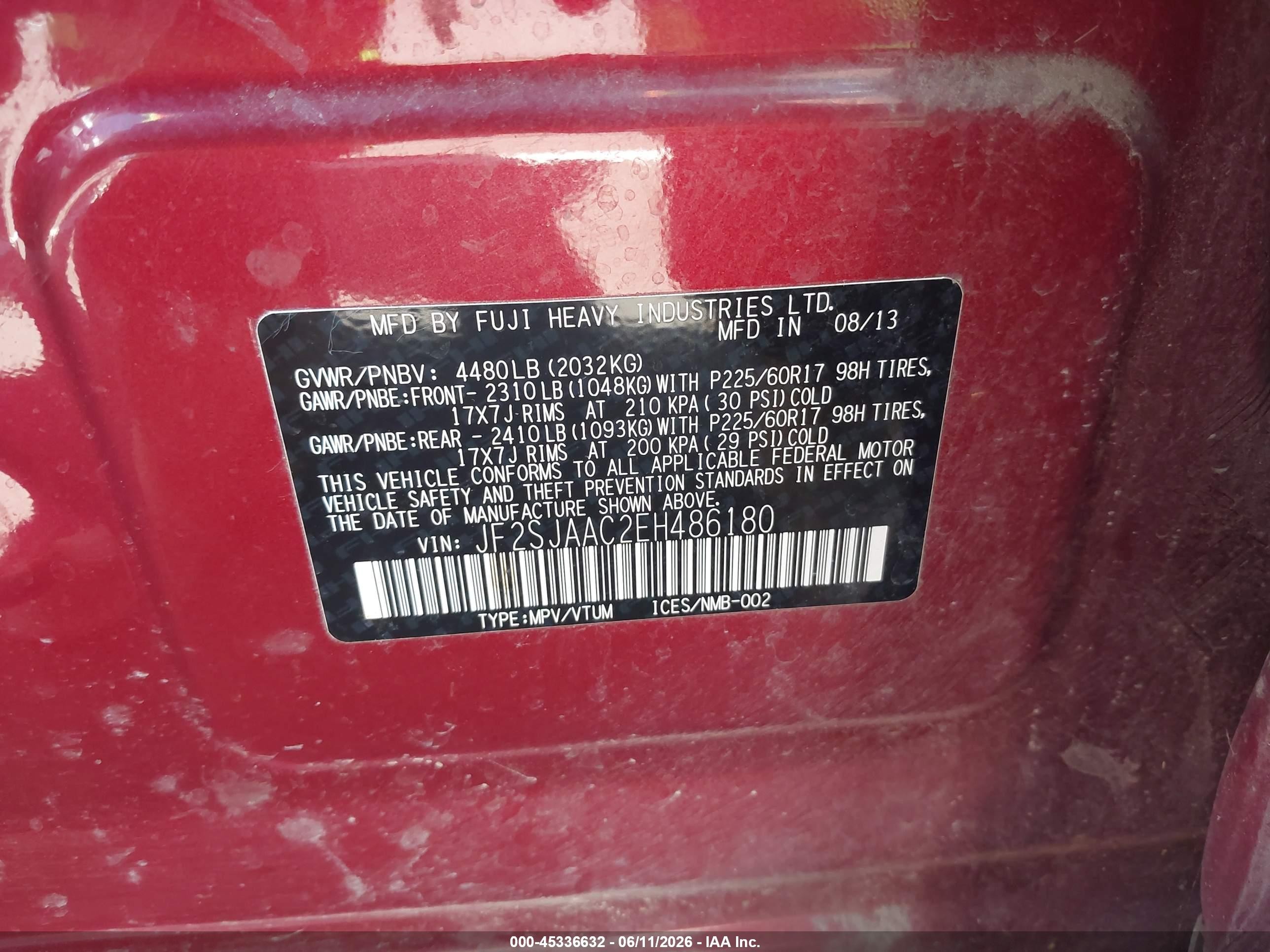 2014 Subaru Forester 2.5i Red vin: JF2SJAAC2EH486180