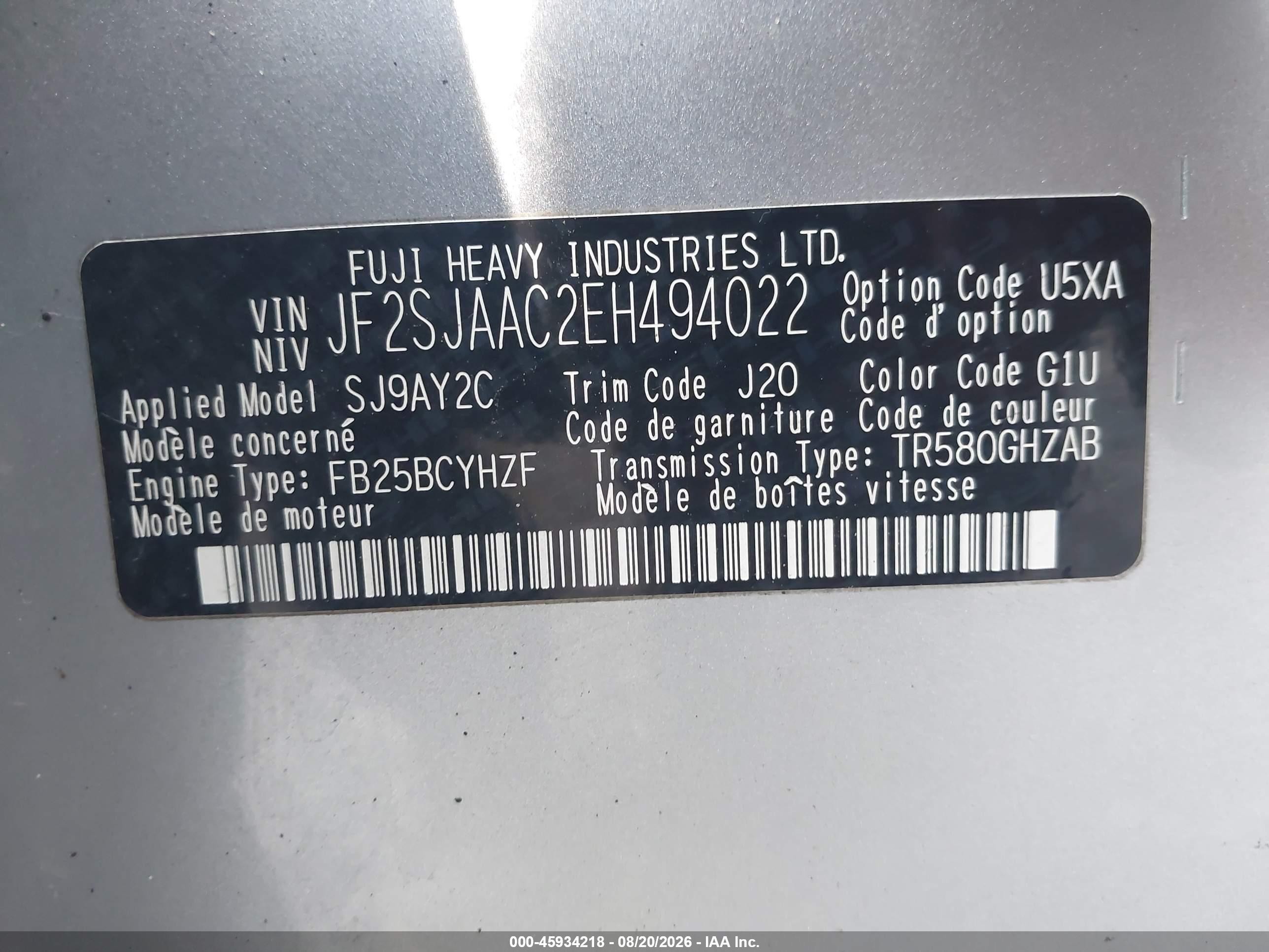 2014 Subaru Forester 2.5i Silver vin: JF2SJAAC2EH494022
