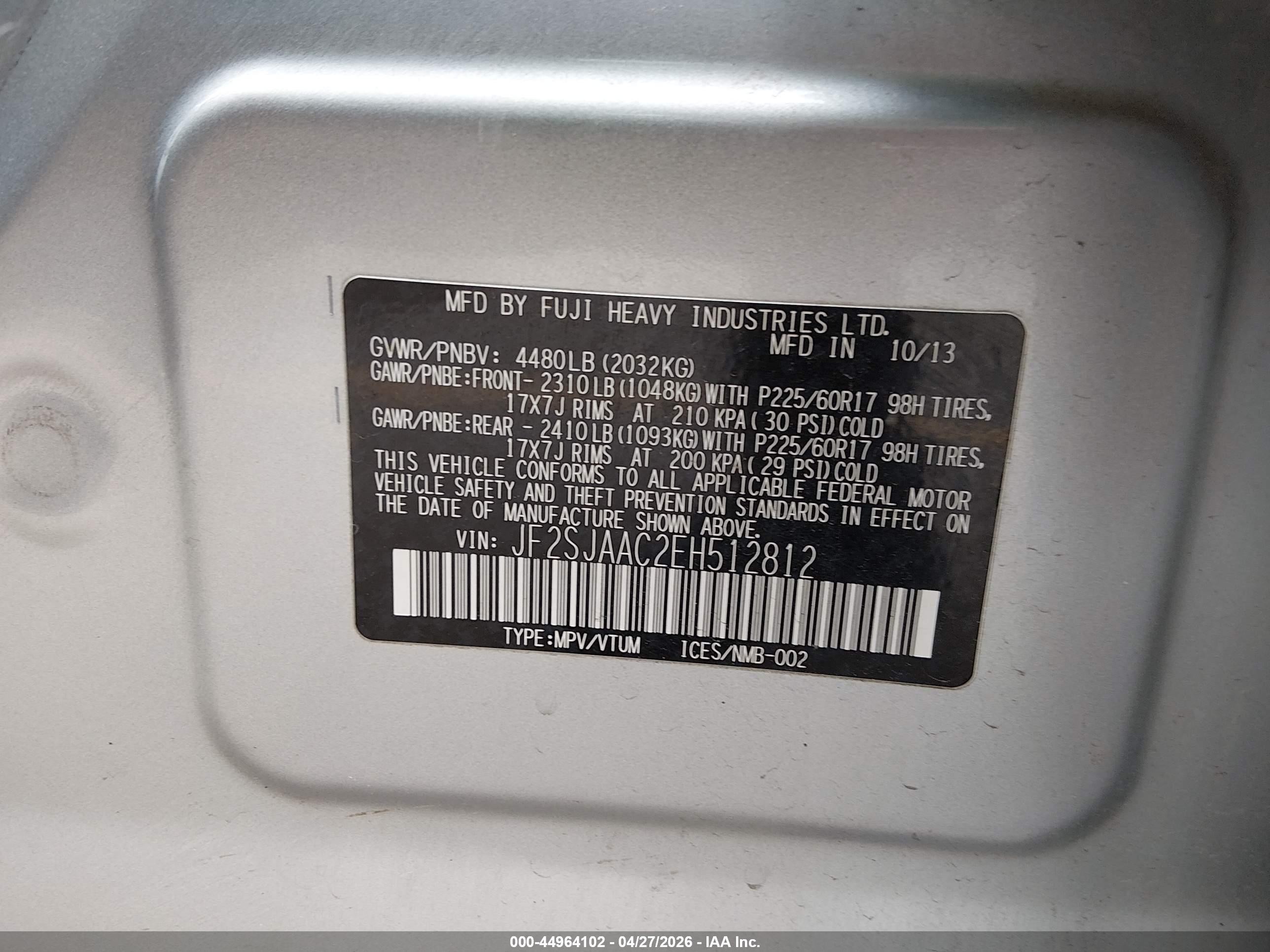 2014 Subaru Forester 2.5i Silver vin: JF2SJAAC2EH512812