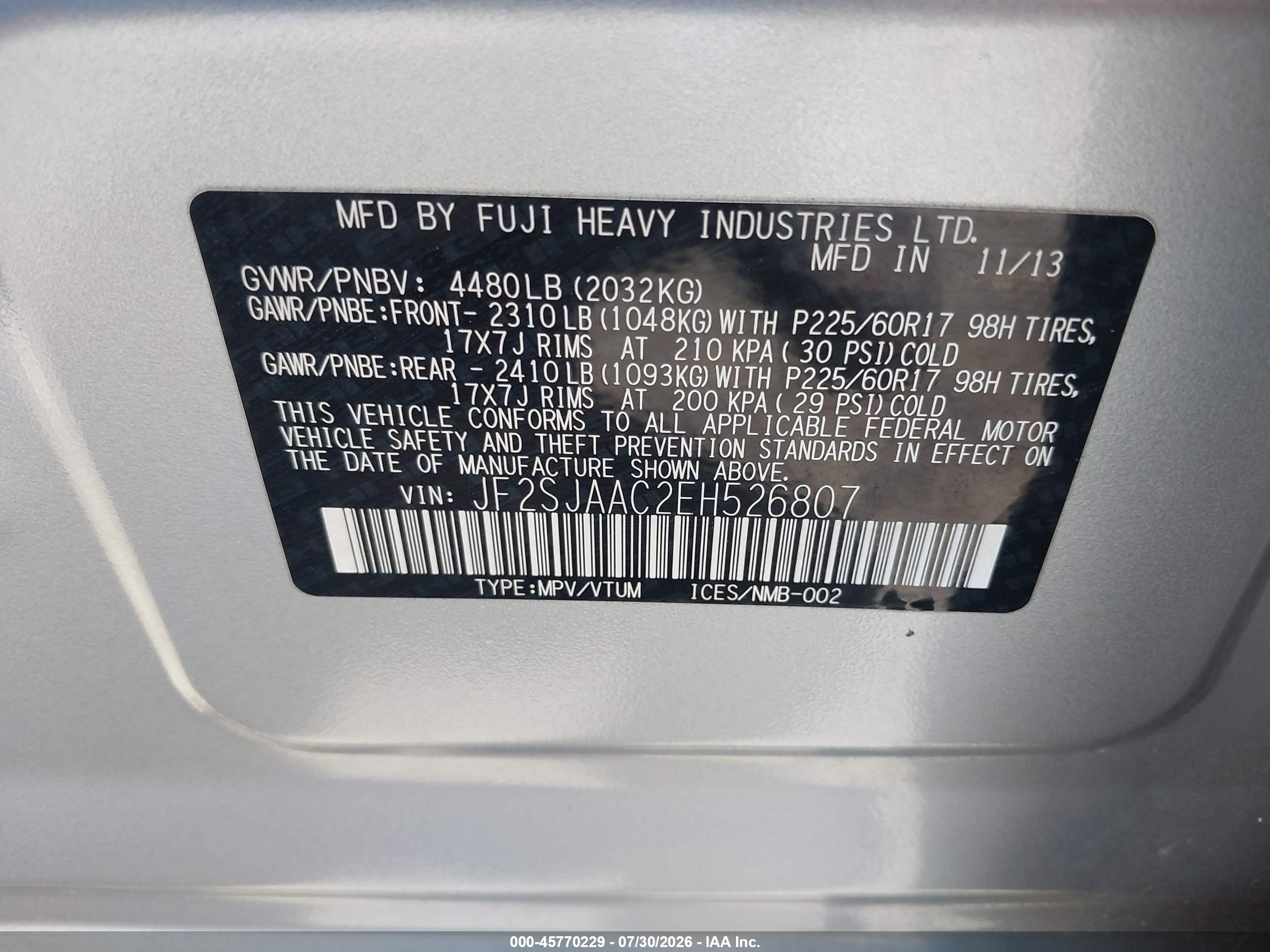 2014 Subaru Forester 2.5i Silver vin: JF2SJAAC2EH526807
