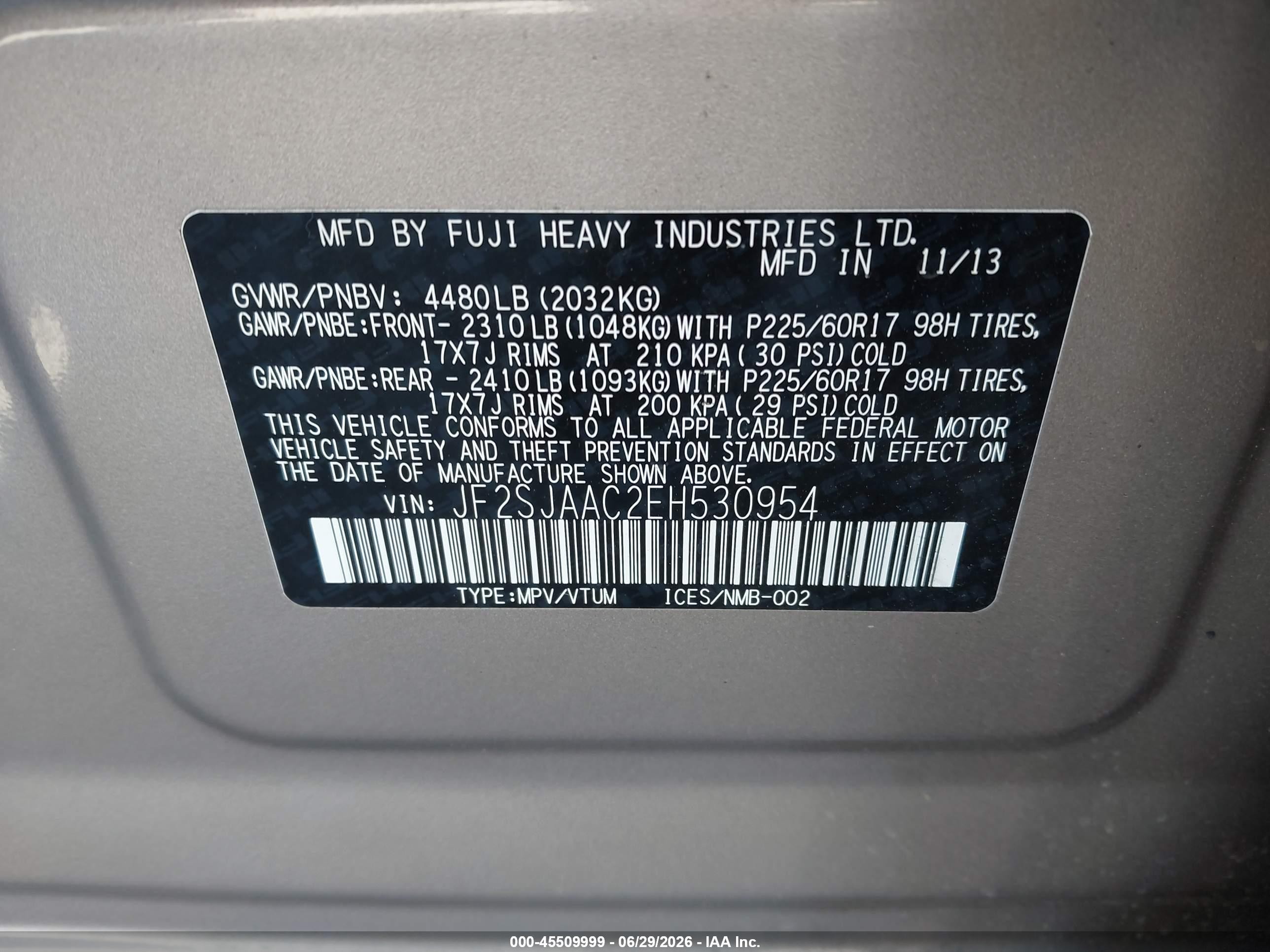 2014 Subaru Forester 2.5i Brown vin: JF2SJAAC2EH530954