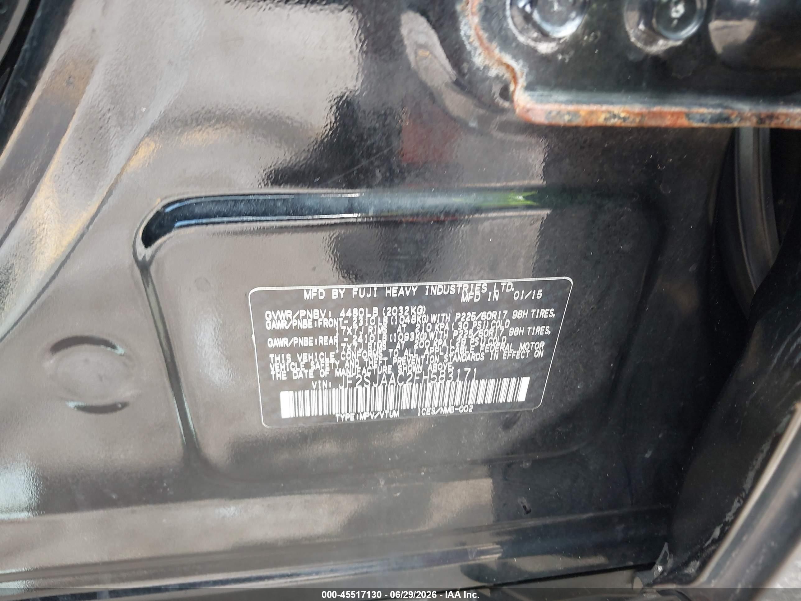 2015 Subaru Forester 2.5i Black vin: JF2SJAAC2FH583171