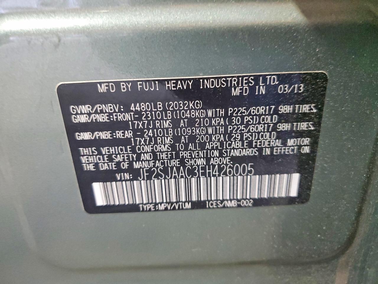 2014 Subaru Forester 2.5i Green vin: JF2SJAAC3EH426005