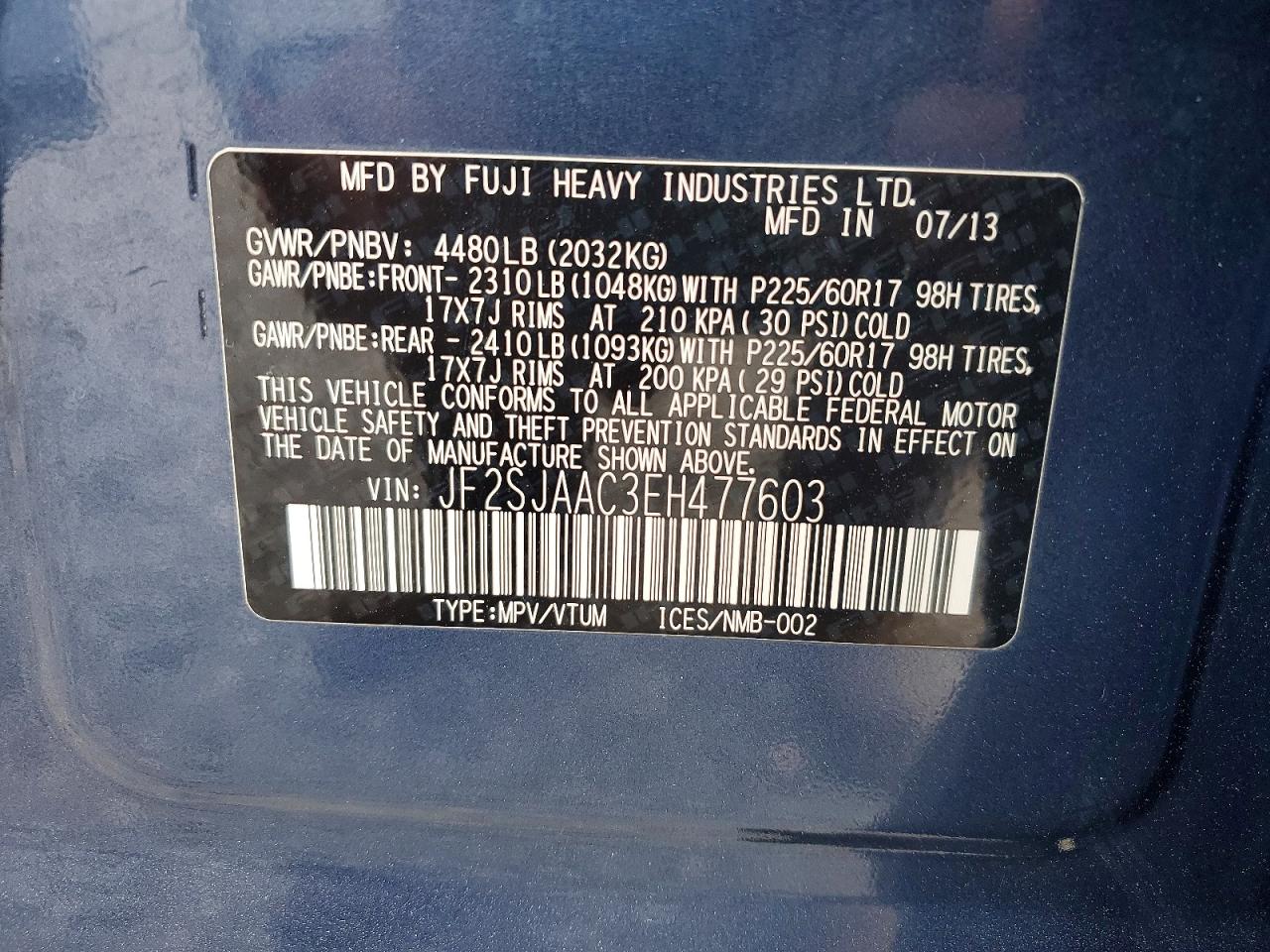 2014 Subaru Forester 2.5i Blue vin: JF2SJAAC3EH477603