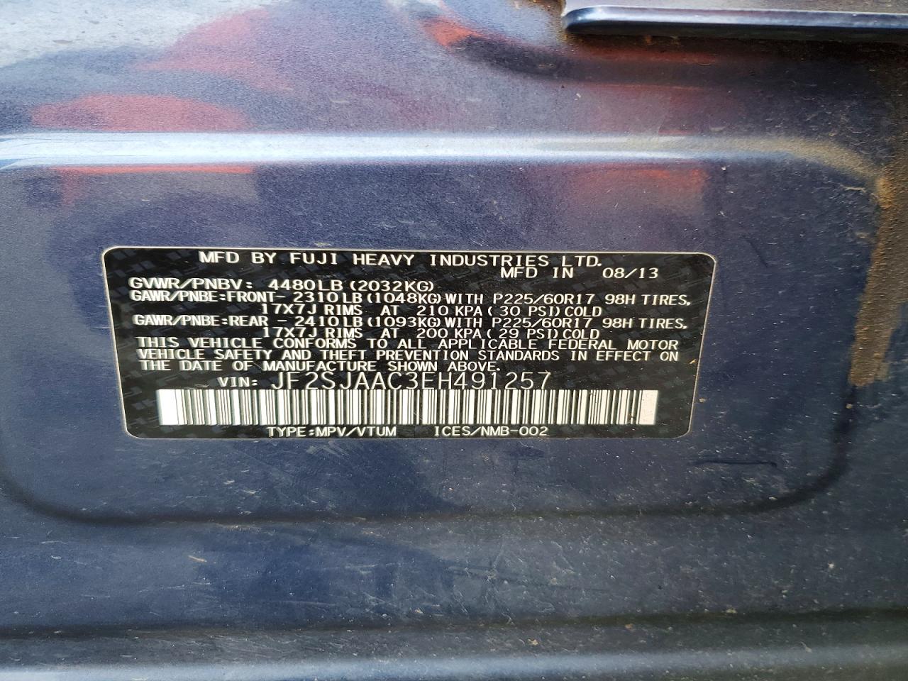 2014 Subaru Forester 2.5i Blue vin: JF2SJAAC3EH491257