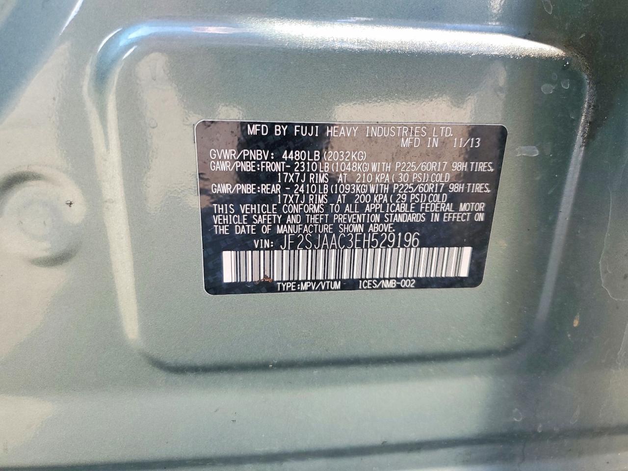 2014 Subaru Forester 2.5i Зеленый vin: JF2SJAAC3EH529196
