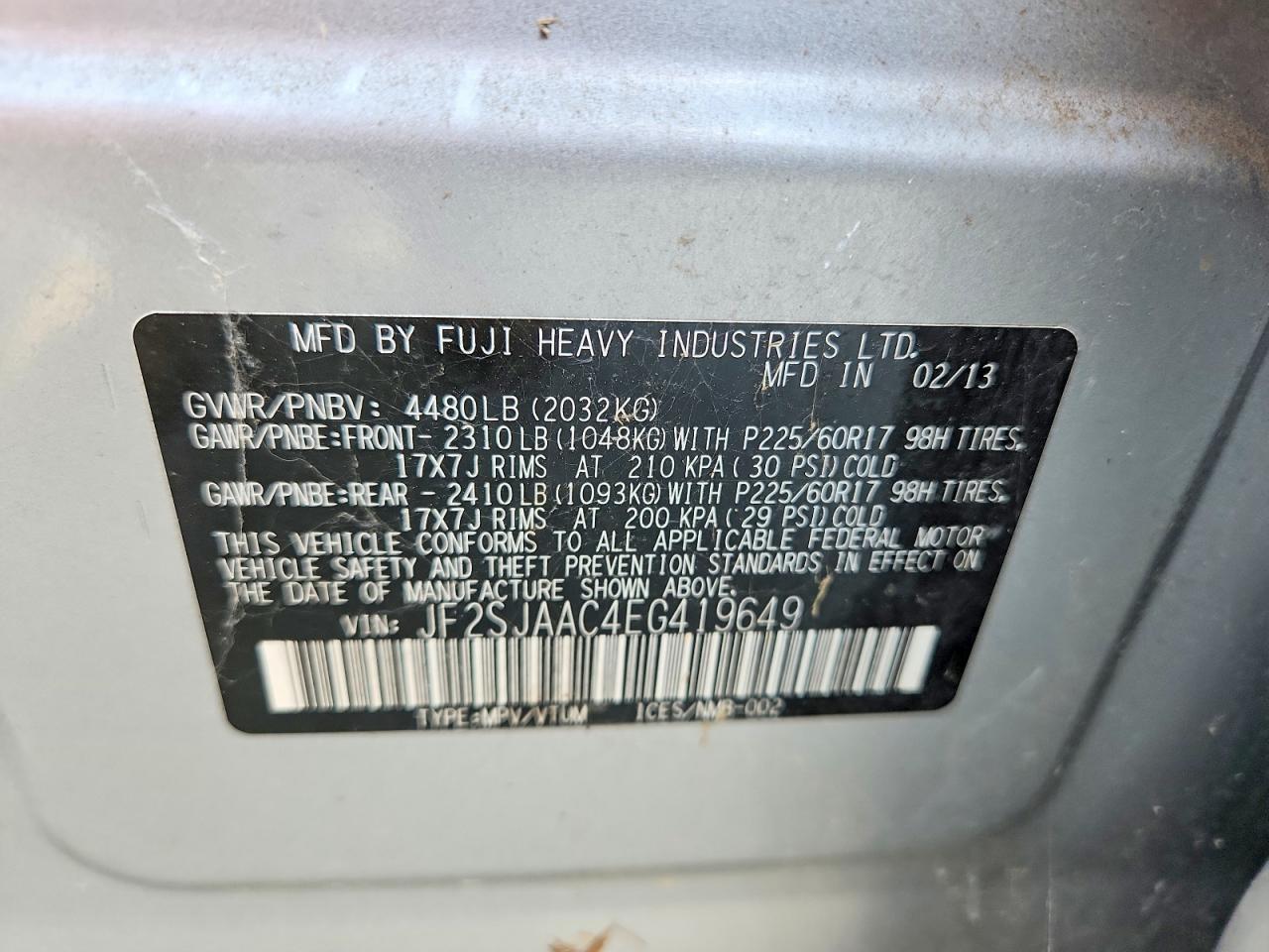 2014 Subaru Forester 2.5i Серебряный vin: JF2SJAAC4EG419649