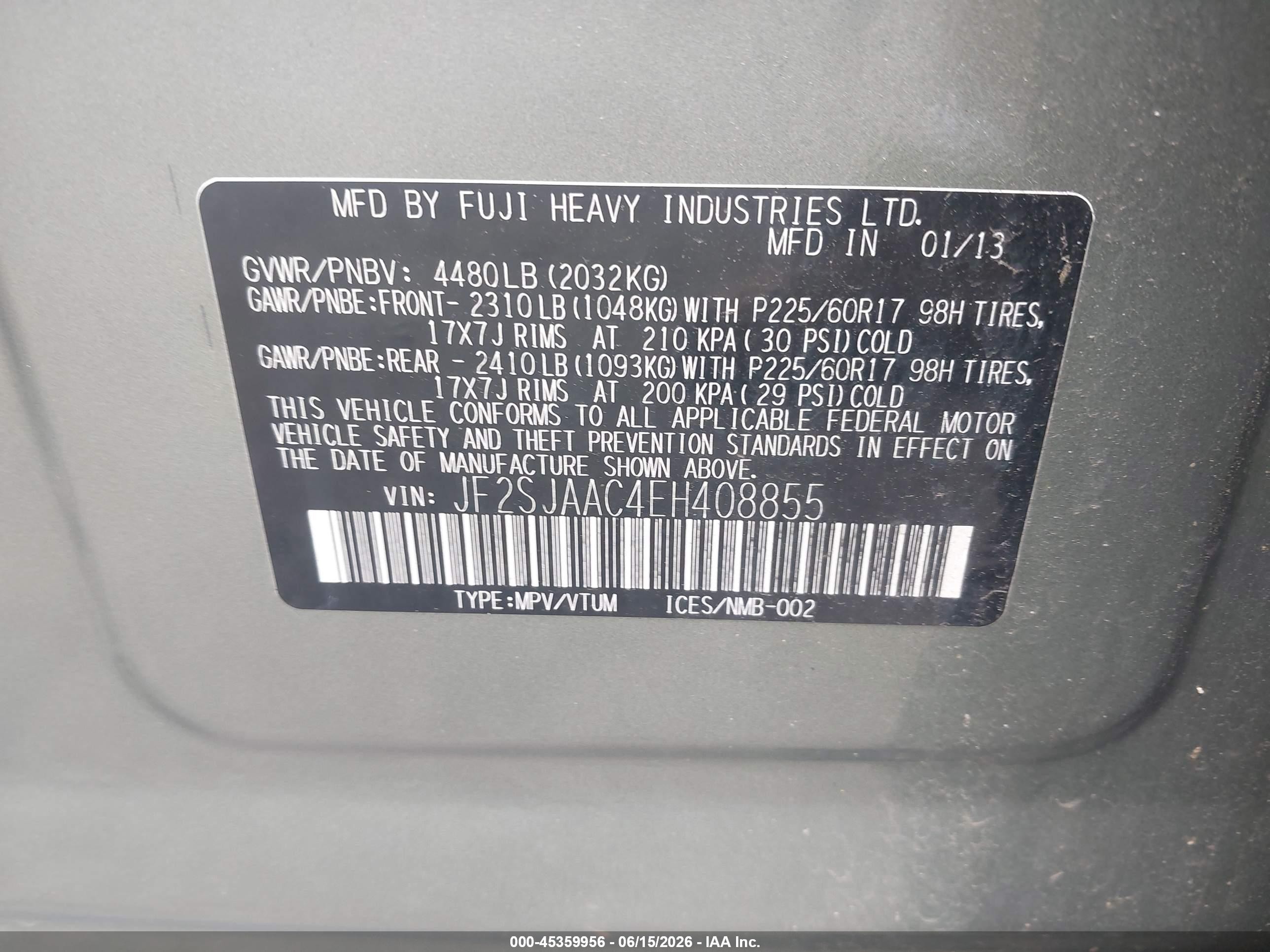 2014 Subaru Forester 2.5i Зеленый vin: JF2SJAAC4EH408855