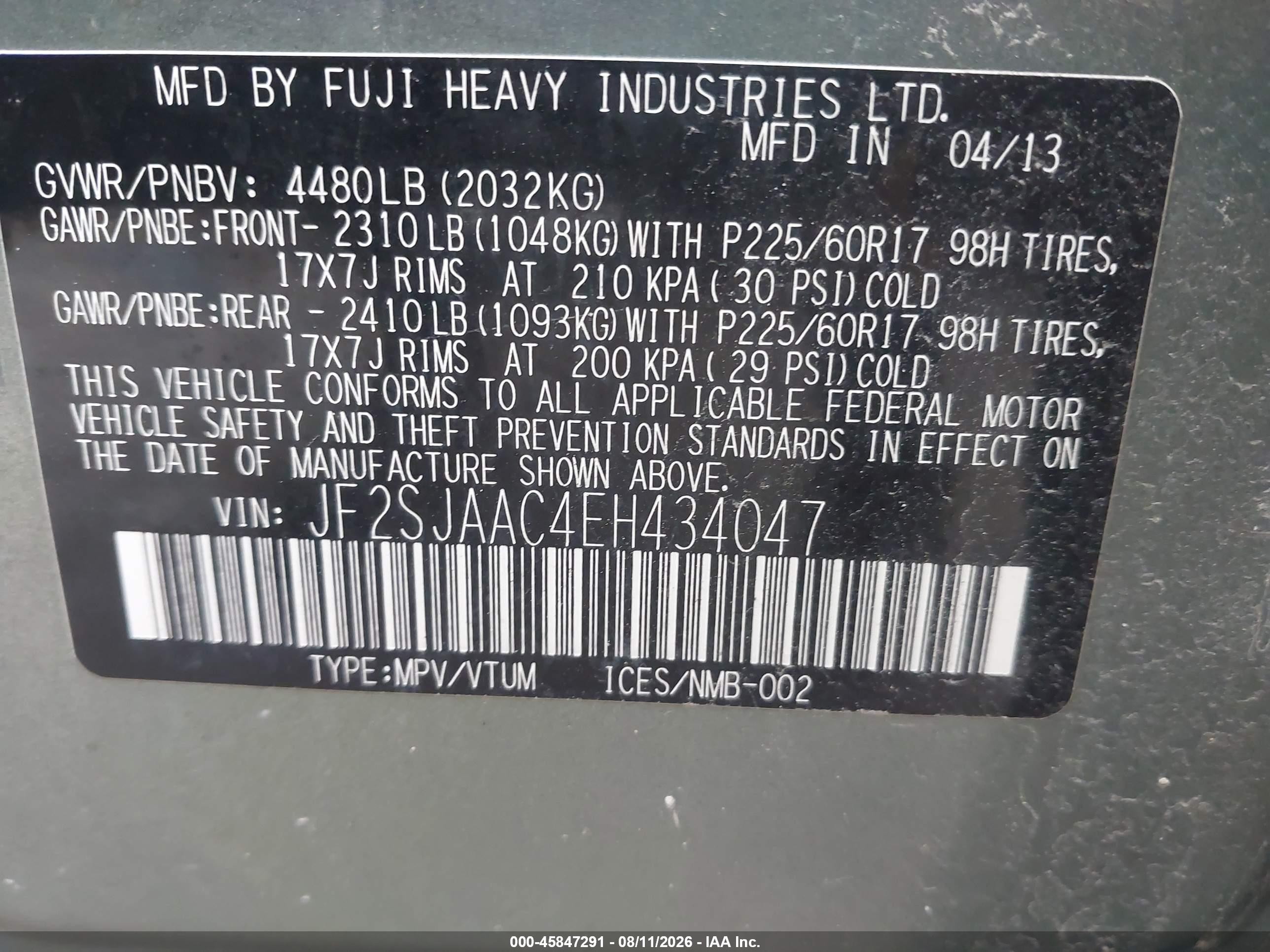 2014 Subaru Forester 2.5i Green vin: JF2SJAAC4EH434047