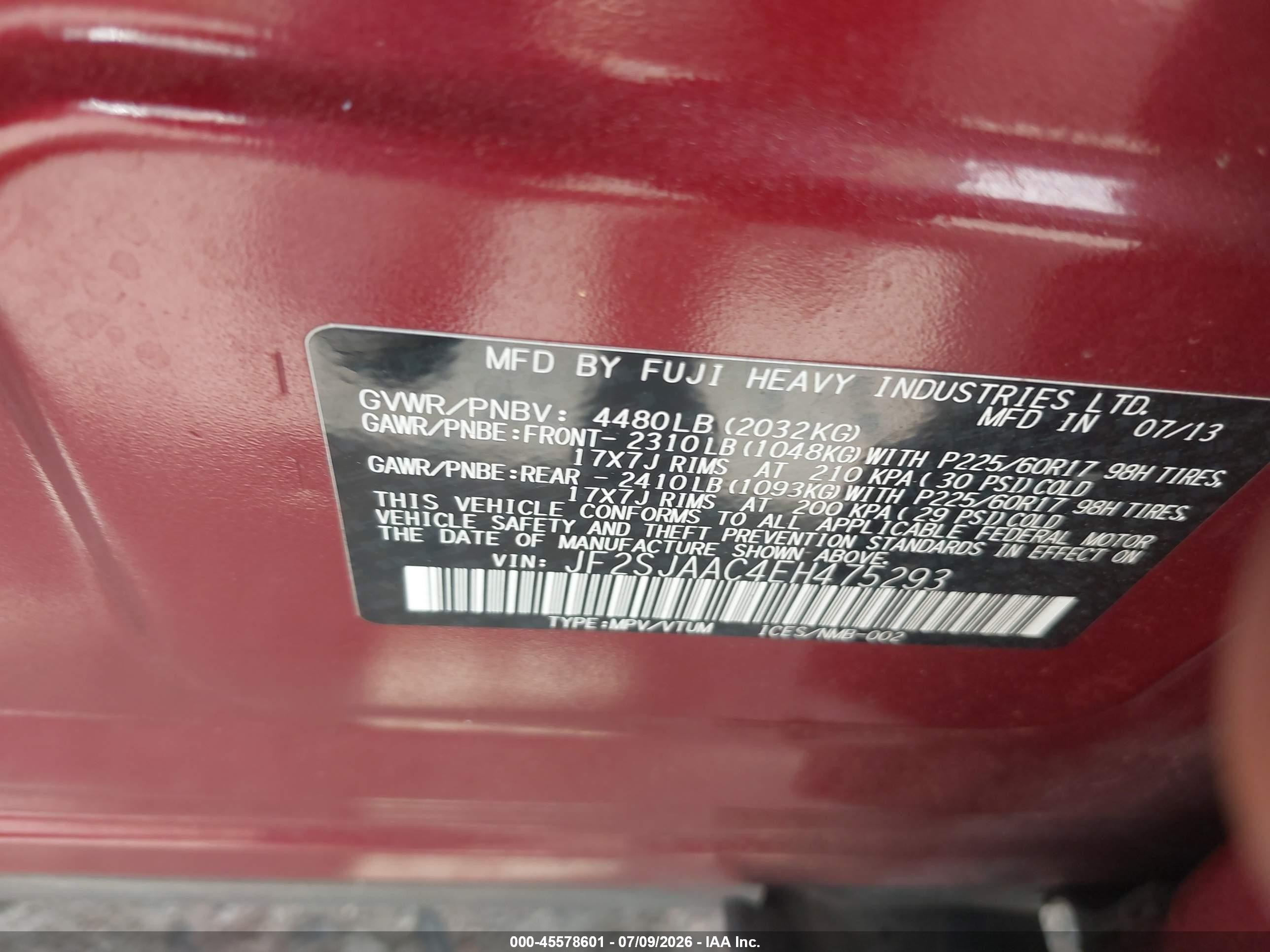 2014 Subaru Forester 2.5i Red vin: JF2SJAAC4EH475293