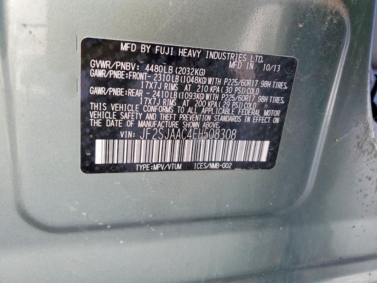 2014 Subaru Forester 2.5i Green vin: JF2SJAAC4EH508308