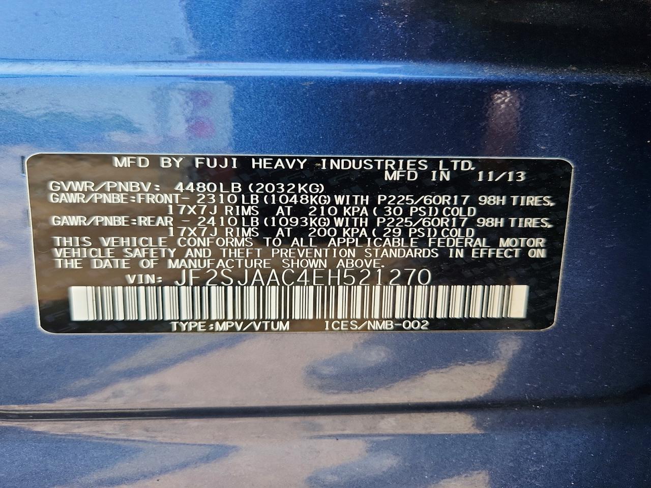2014 Subaru Forester 2.5i Blue vin: JF2SJAAC4EH521270