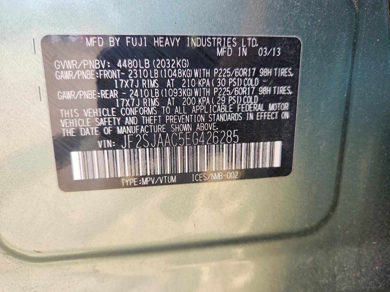 2014 Subaru Forester 2.5i Green vin: JF2SJAAC5EG426285
