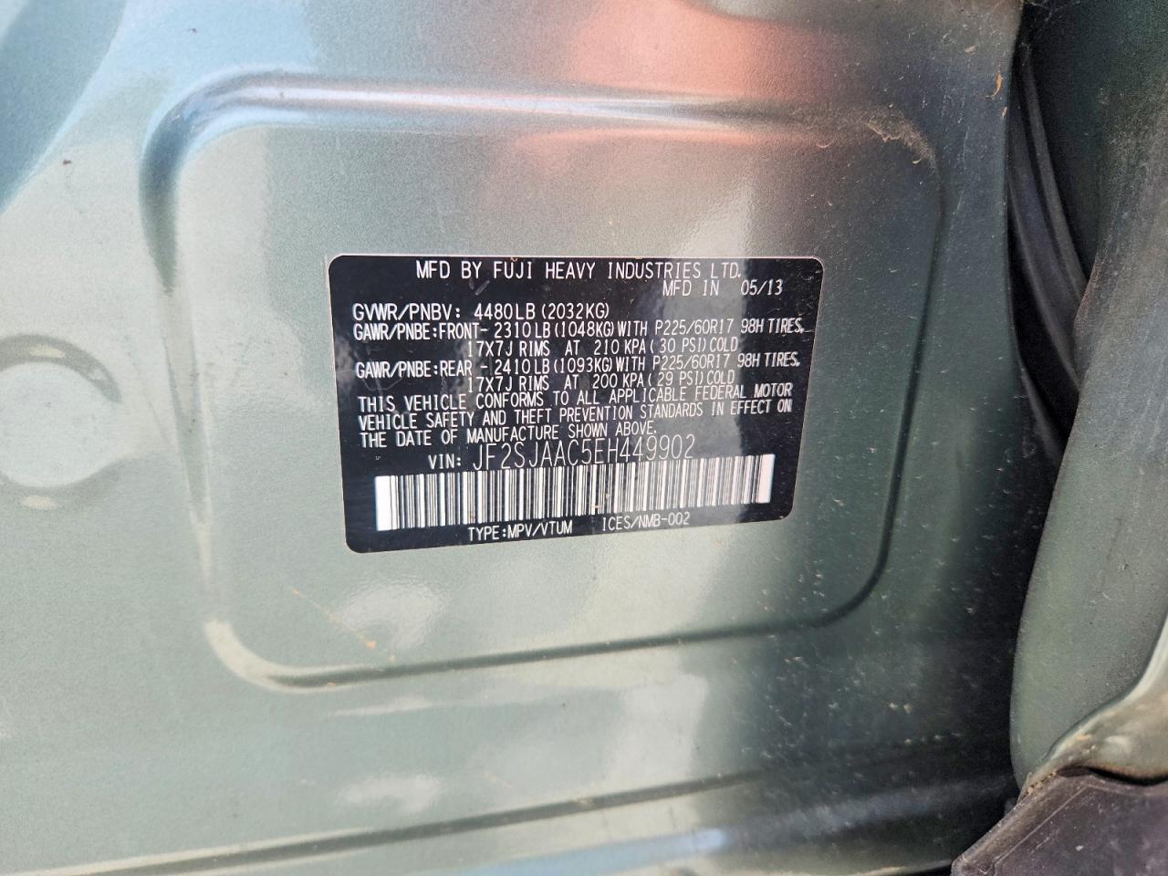 2014 Subaru Forester Green vin: JF2SJAAC5EH449902