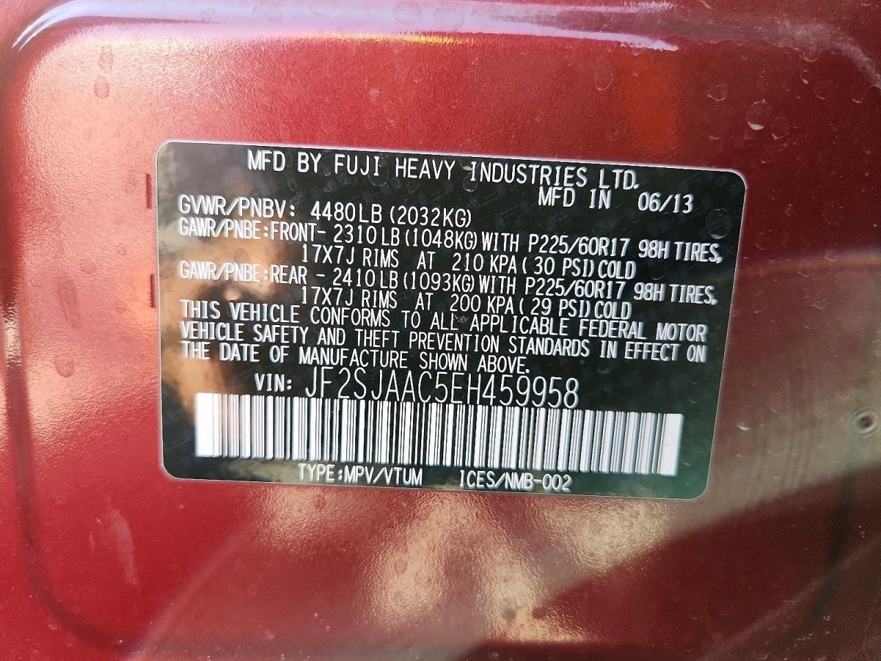2014 Subaru Forester 2.5i Burgundy vin: JF2SJAAC5EH459958