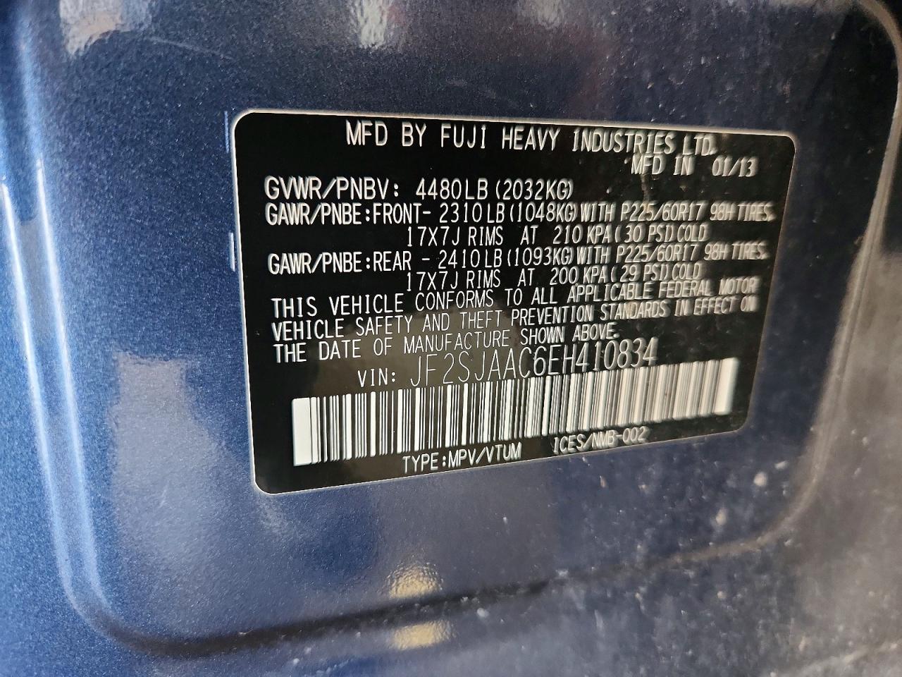 2014 Subaru Forester 2.5i Blue vin: JF2SJAAC6EH410834