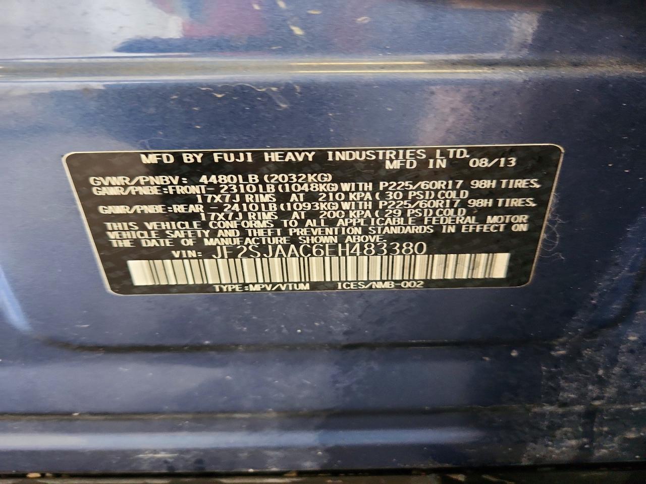 2014 Subaru Forester 2.5i Blue vin: JF2SJAAC6EH483380