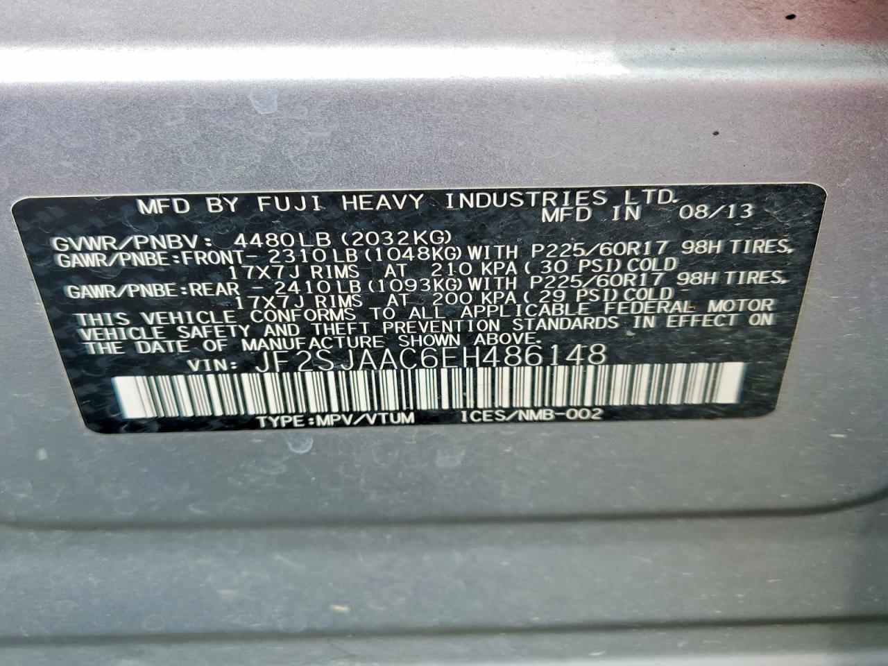 2014 Subaru Forester 2.5i Silver vin: JF2SJAAC6EH486148