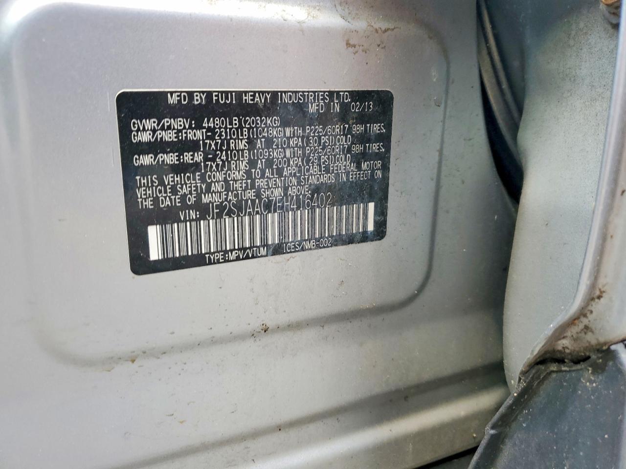 2014 Subaru Forester 2.5i Серебряный vin: JF2SJAAC7EH416402