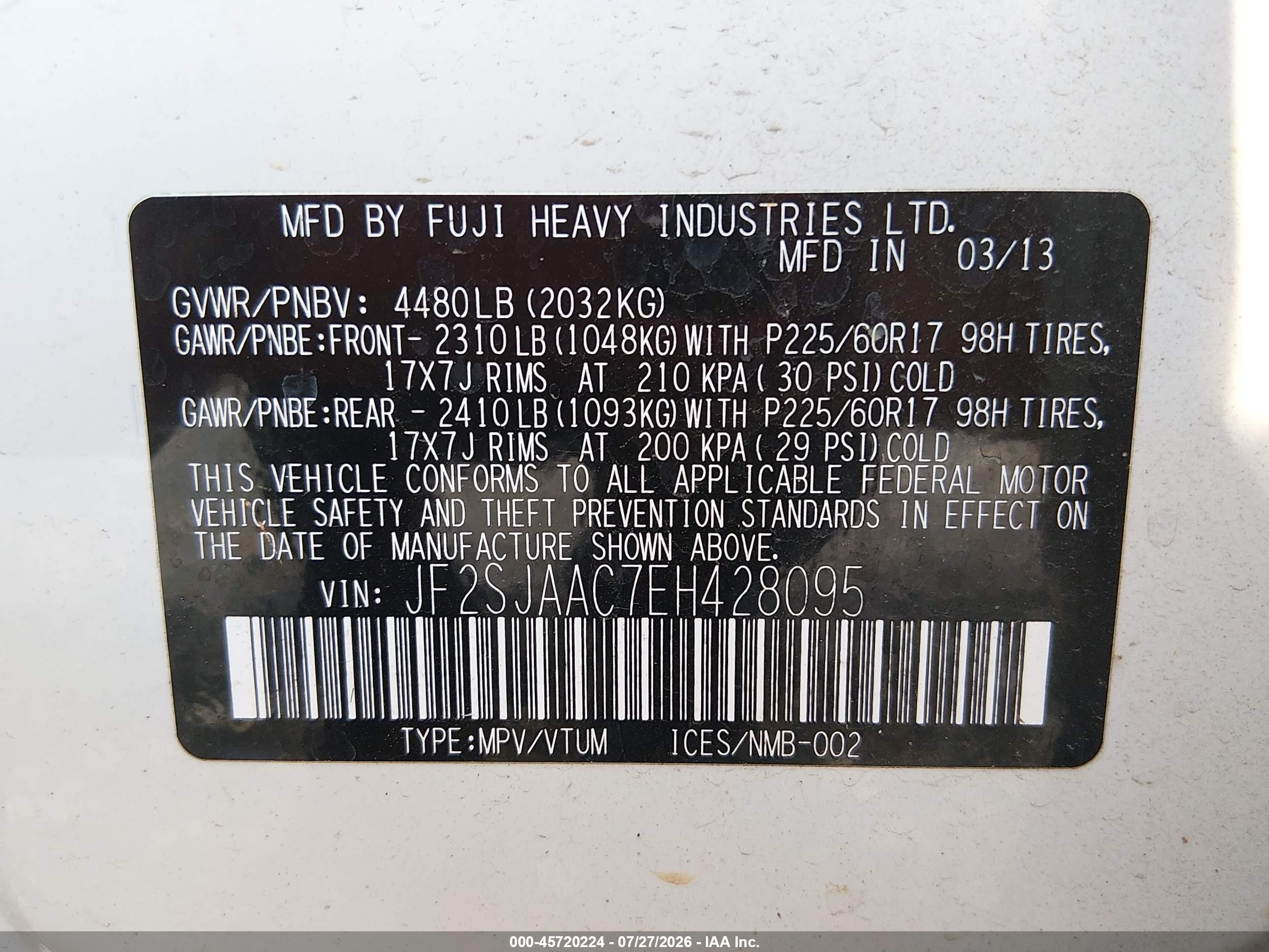 2014 Subaru Forester 2.5i White vin: JF2SJAAC7EH428095