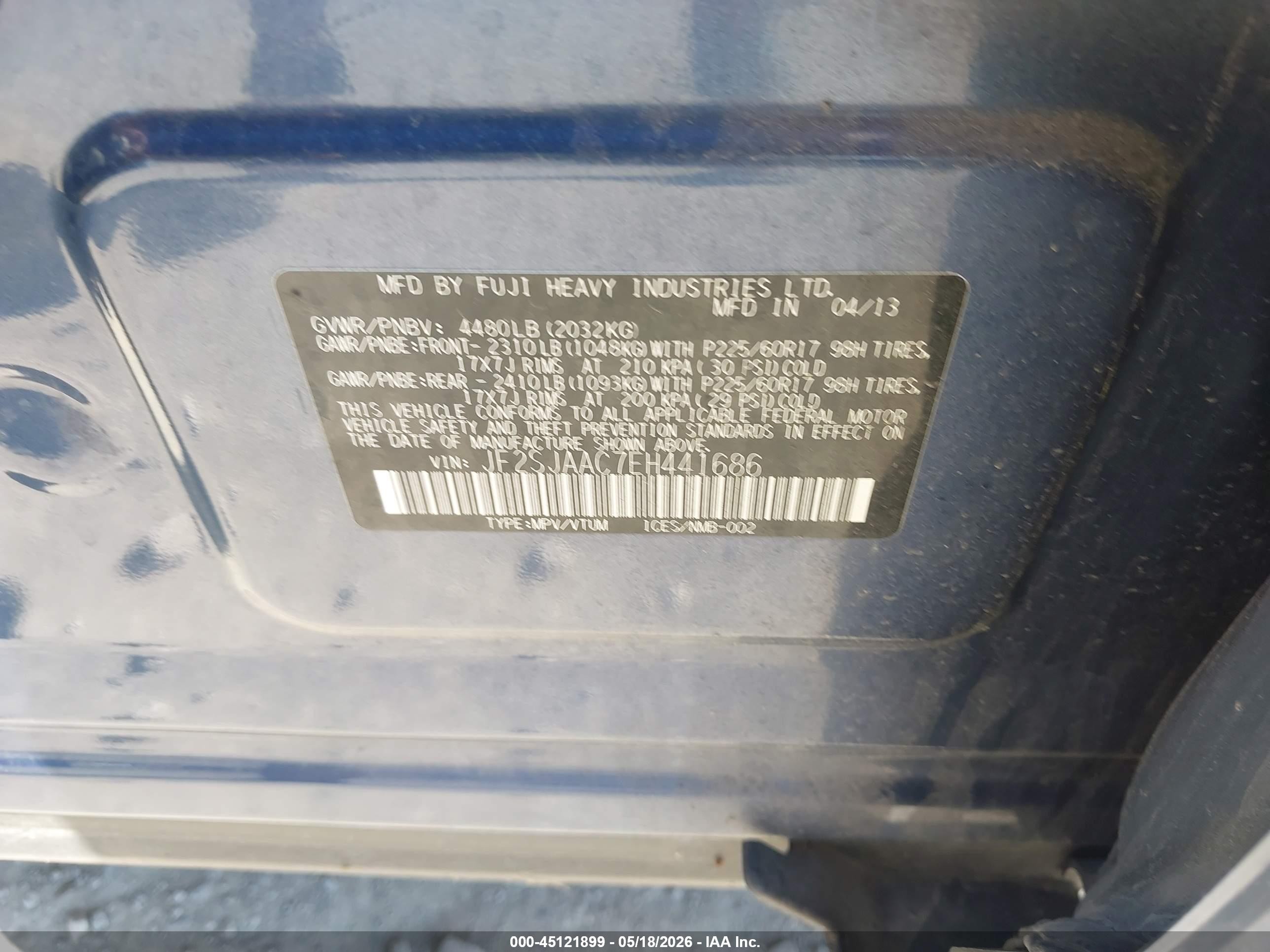 2014 Subaru Forester 2.5i Синий vin: JF2SJAAC7EH441686