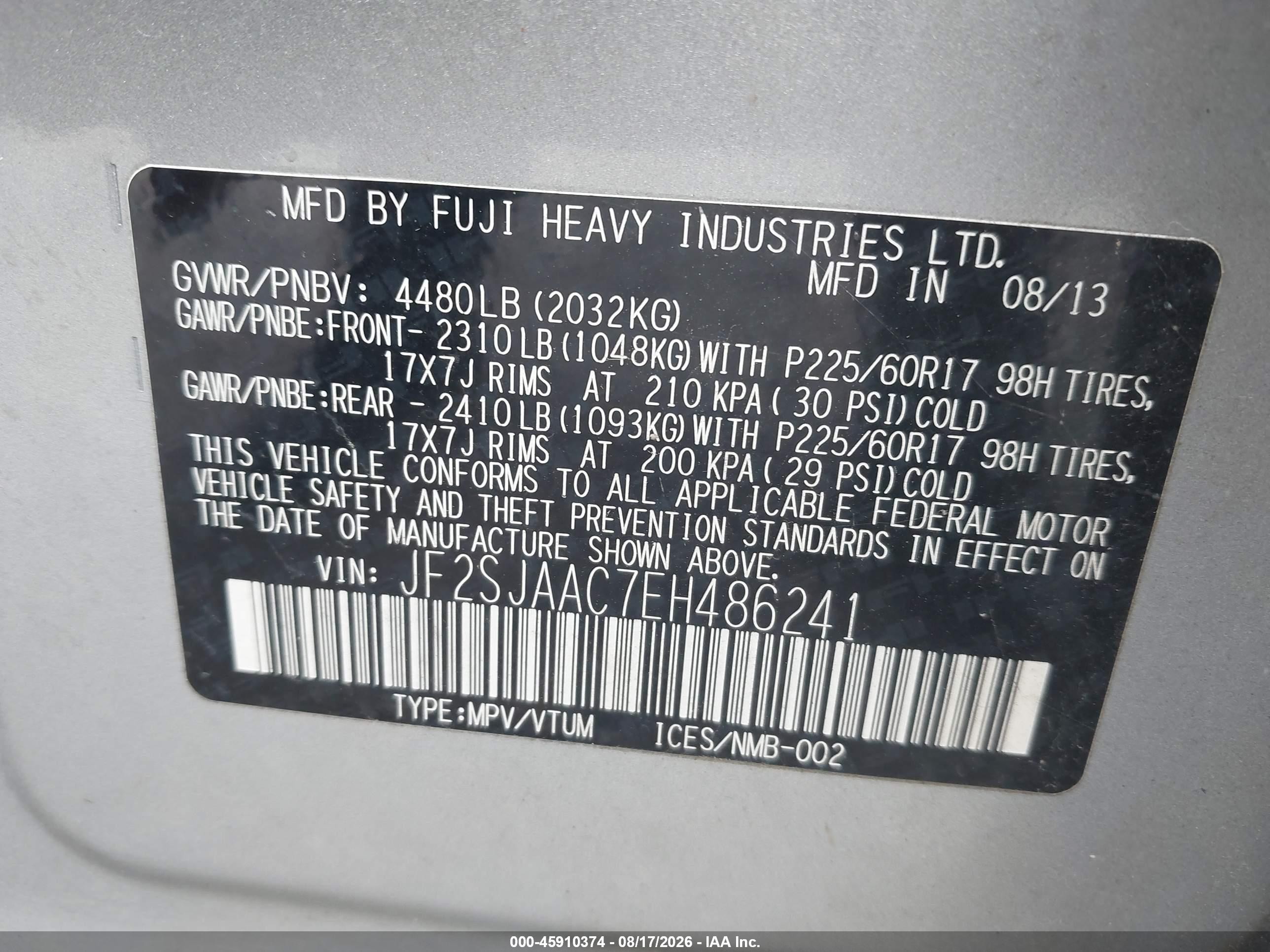 2014 Subaru Forester 2.5i Silver vin: JF2SJAAC7EH486241