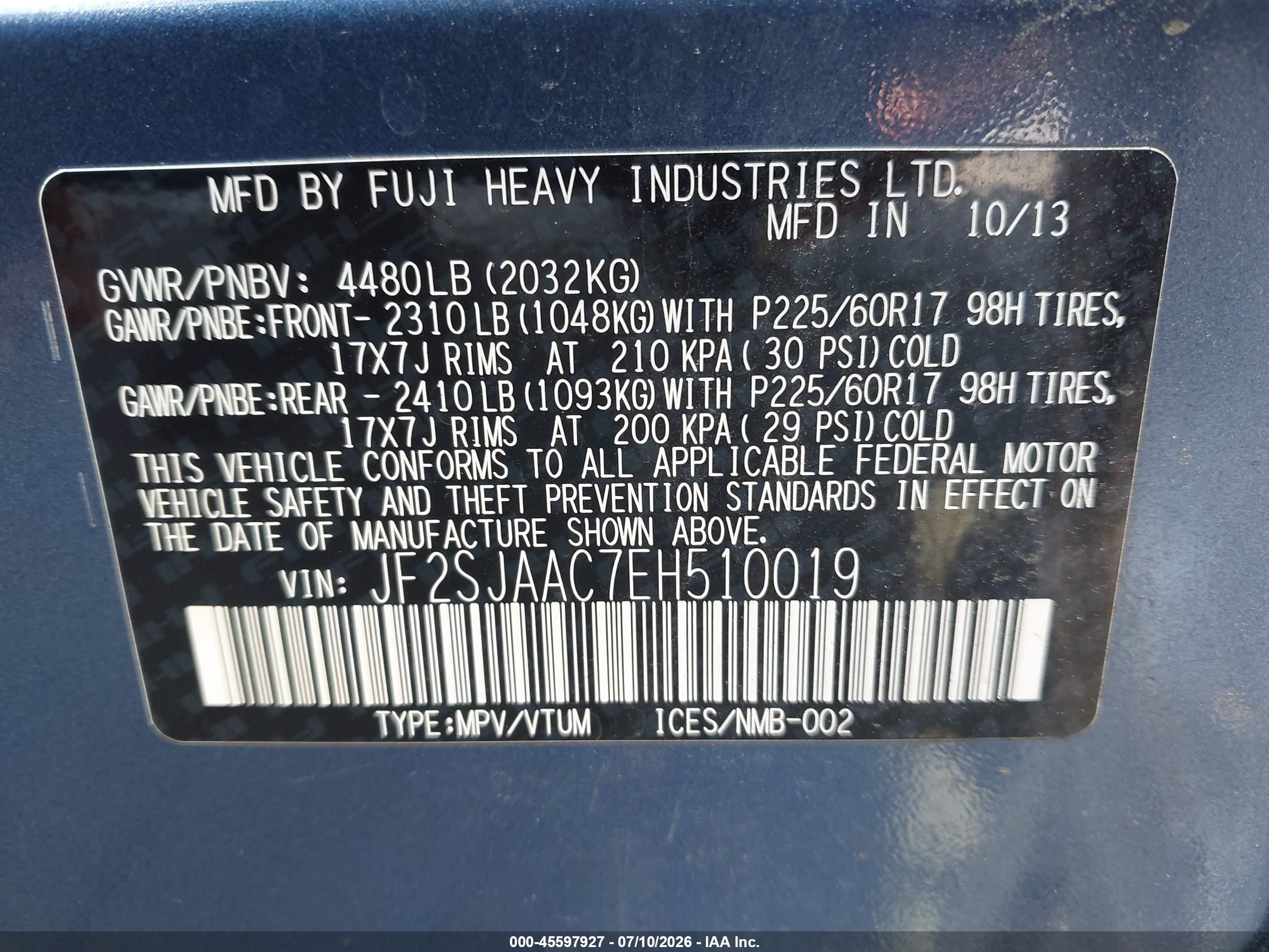 2014 Subaru Forester 2.5i Blue vin: JF2SJAAC7EH510019