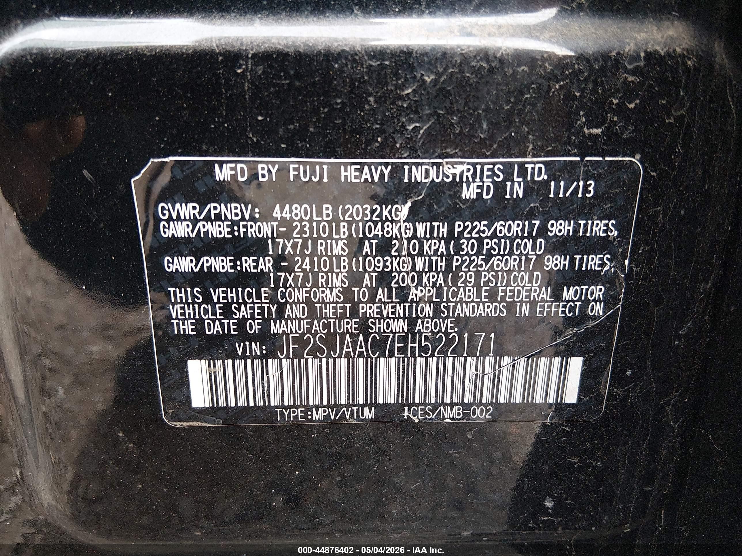 2014 Subaru Forester 2.5i Black vin: JF2SJAAC7EH522171