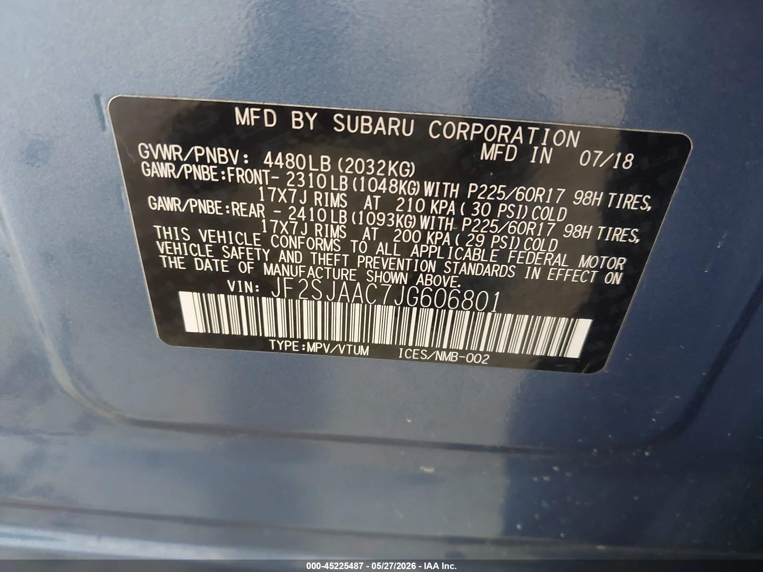 2018 Subaru Forester 2.5i Синий vin: JF2SJAAC7JG606801