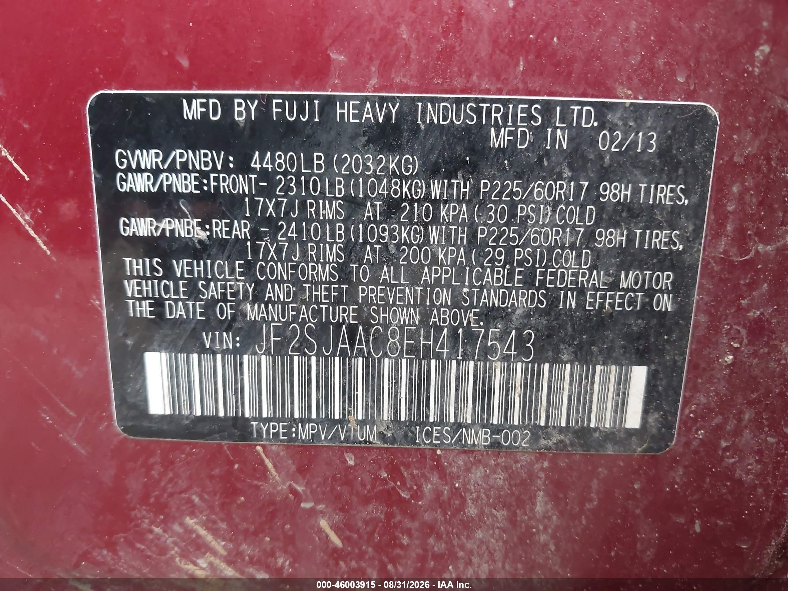 2014 Subaru Forester 2.5i Red vin: JF2SJAAC8EH417543