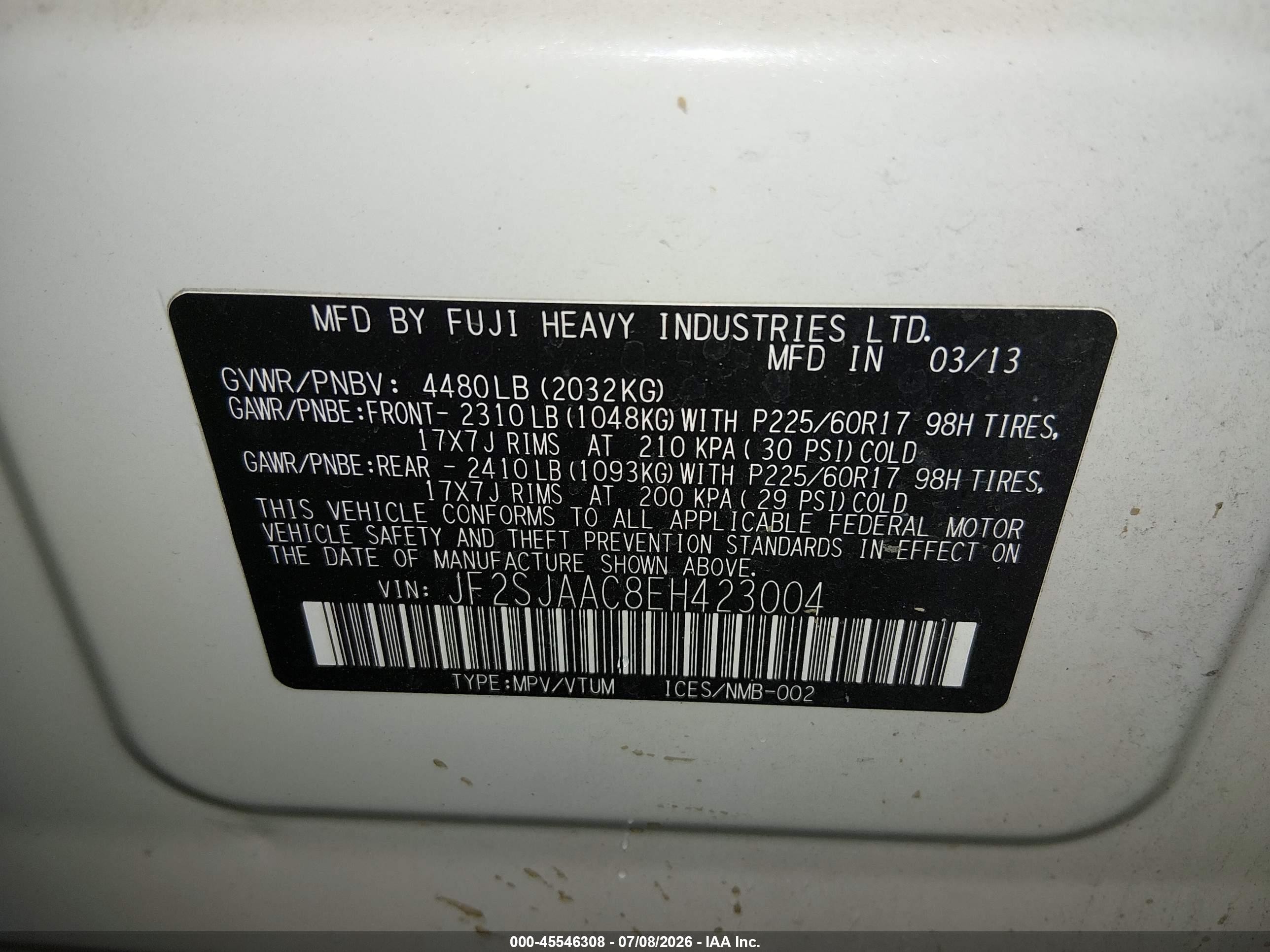 2014 Subaru Forester 2.5i White vin: JF2SJAAC8EH423004