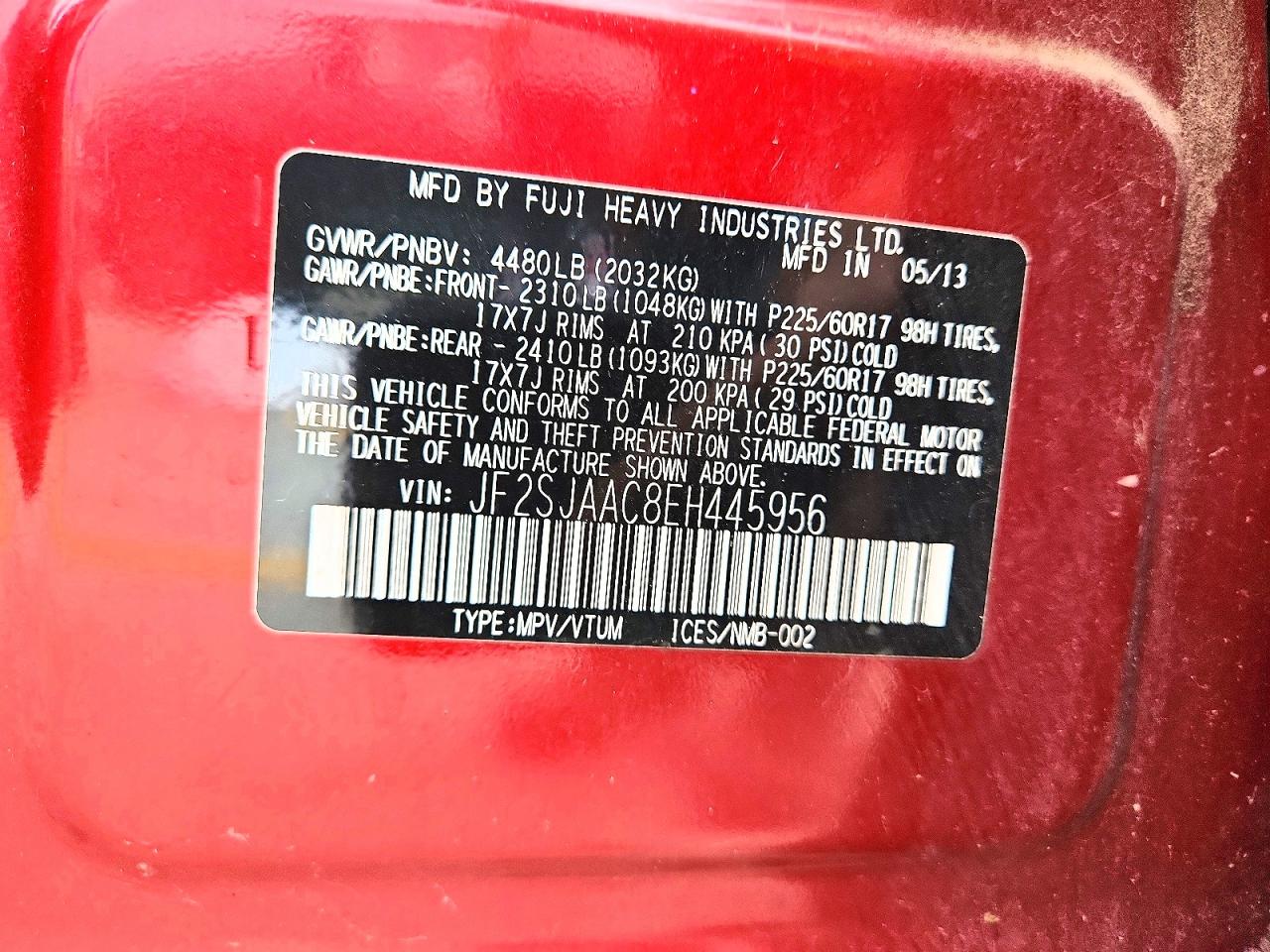 2014 Subaru Forester 2.5i Red vin: JF2SJAAC8EH445956
