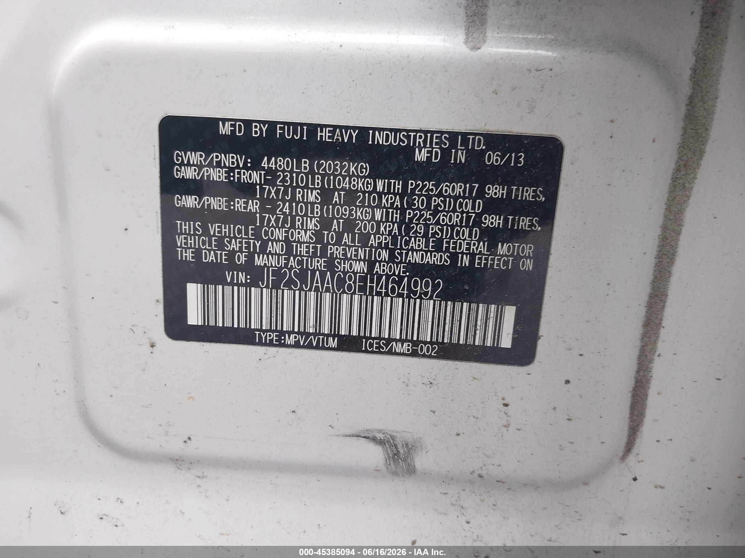 2014 Subaru Forester 2.5i White vin: JF2SJAAC8EH464992