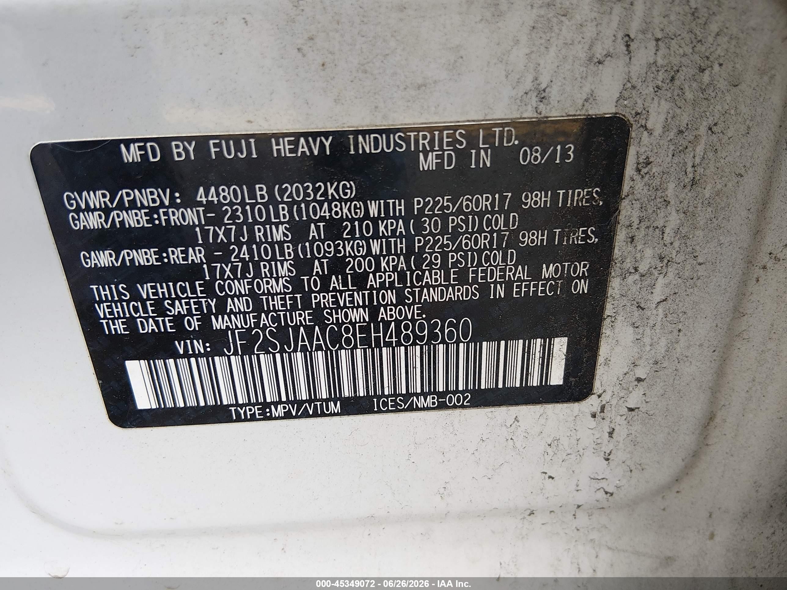 2014 Subaru Forester 2.5i White vin: JF2SJAAC8EH489360