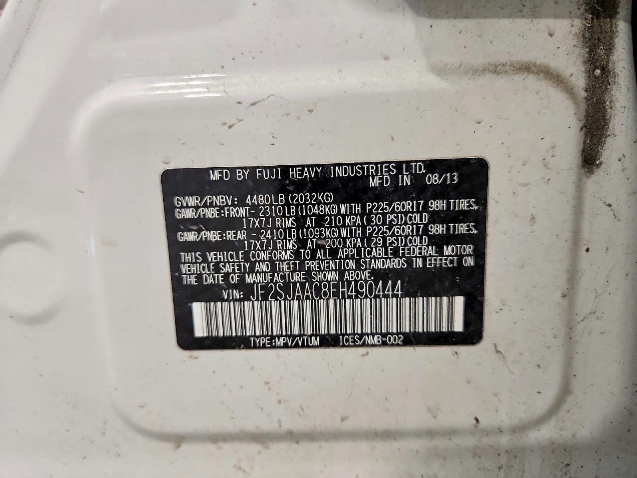 2014 Subaru Forester 2.5i White vin: JF2SJAAC8EH490444
