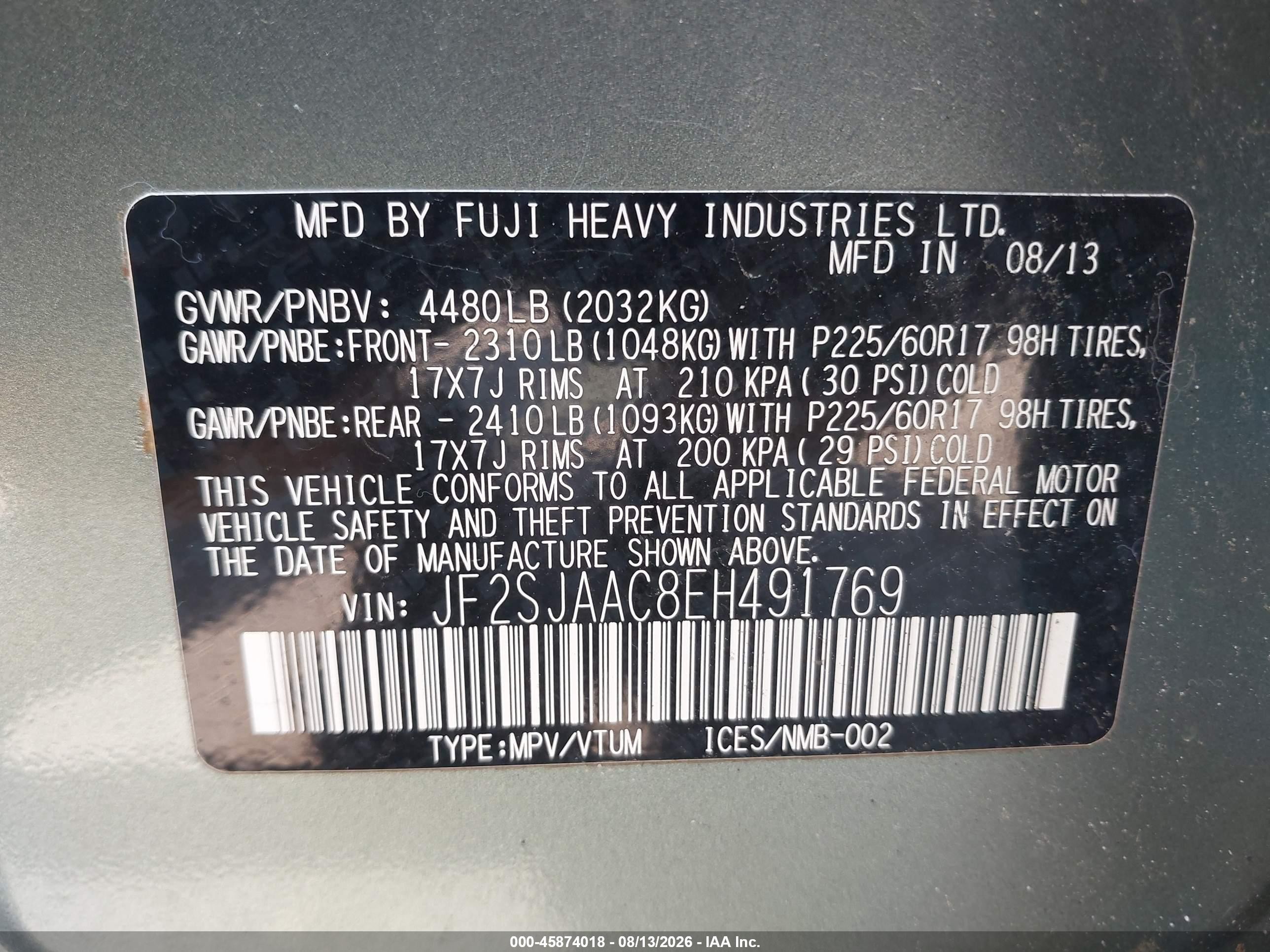 2014 Subaru Forester 2.5i Зеленый vin: JF2SJAAC8EH491769