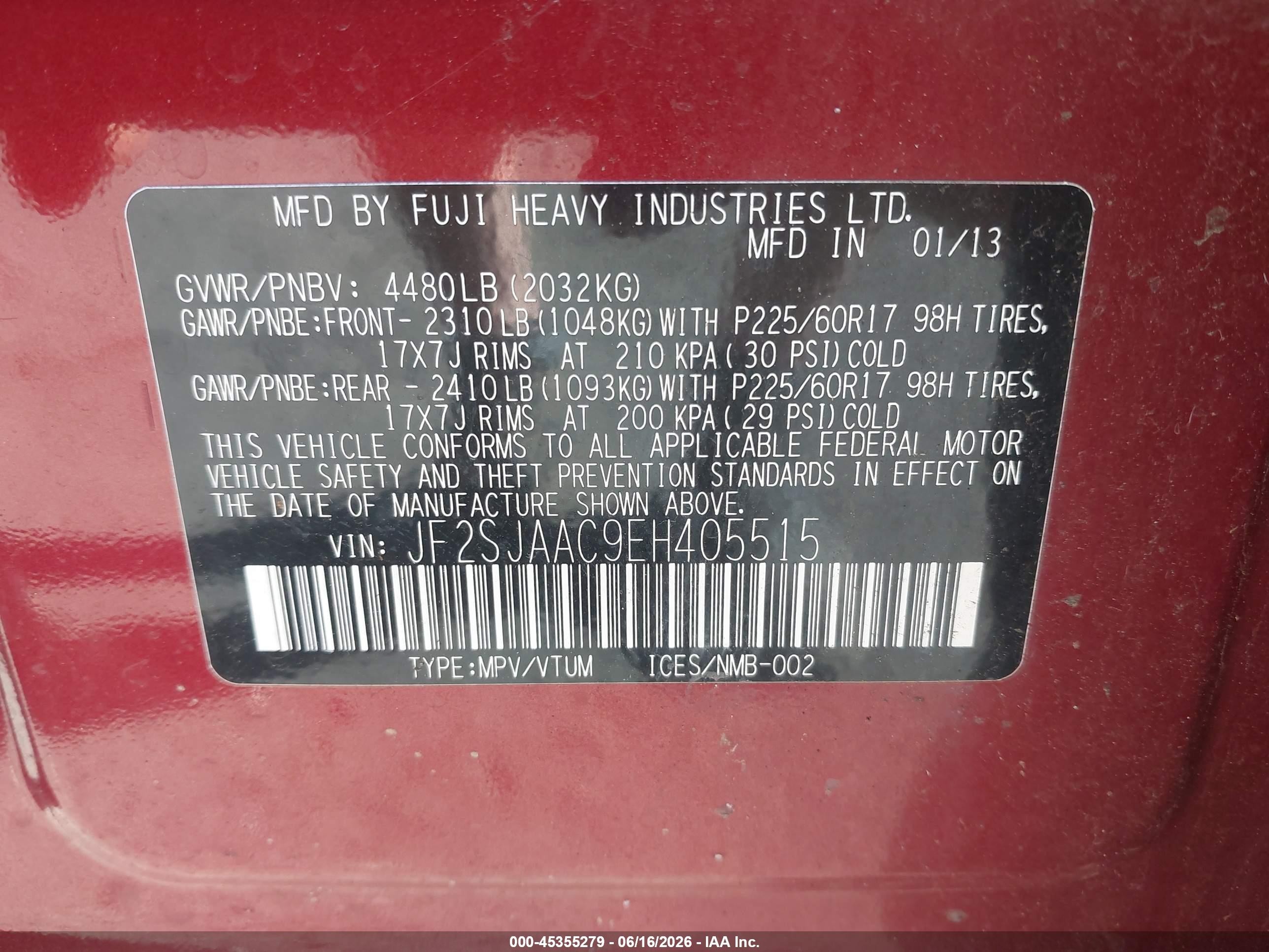 2014 Subaru Forester 2.5i Red vin: JF2SJAAC9EH405515