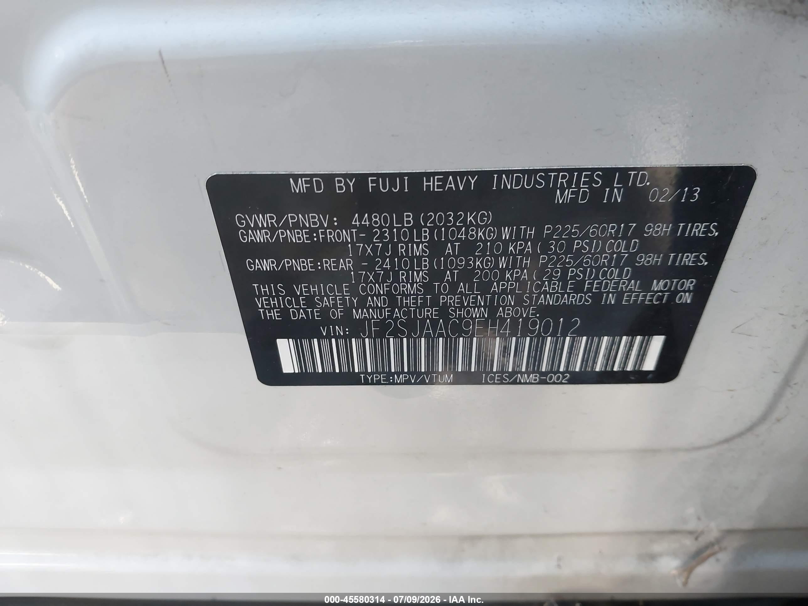 2014 Subaru Forester 2.5i White vin: JF2SJAAC9EH419012