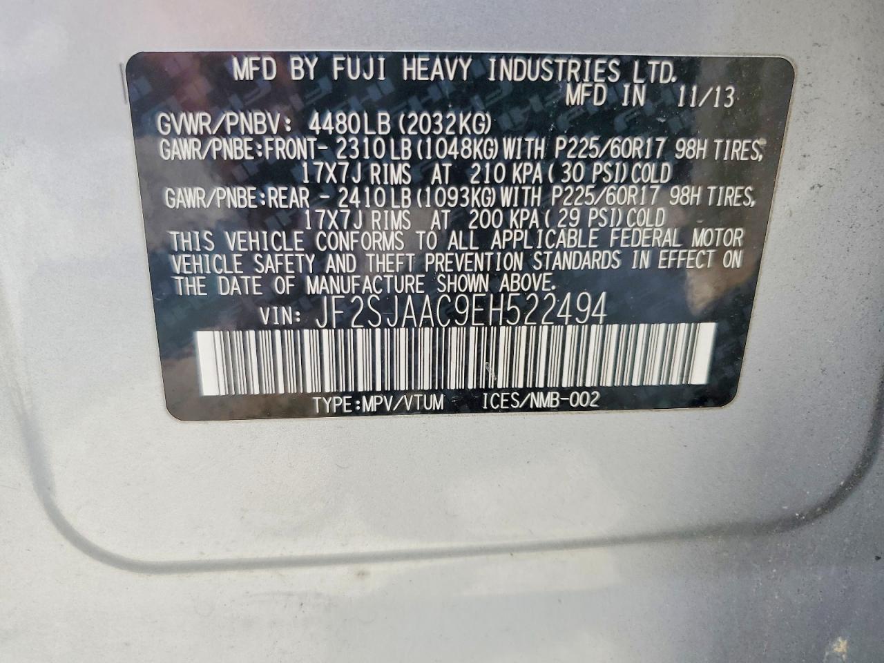 2014 Subaru Forester 2.5i Silver vin: JF2SJAAC9EH522494