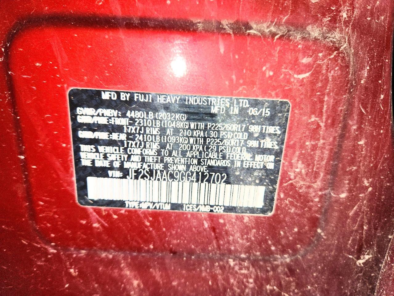 2016 Subaru Forester 2.5i Красный vin: JF2SJAAC9GG412702