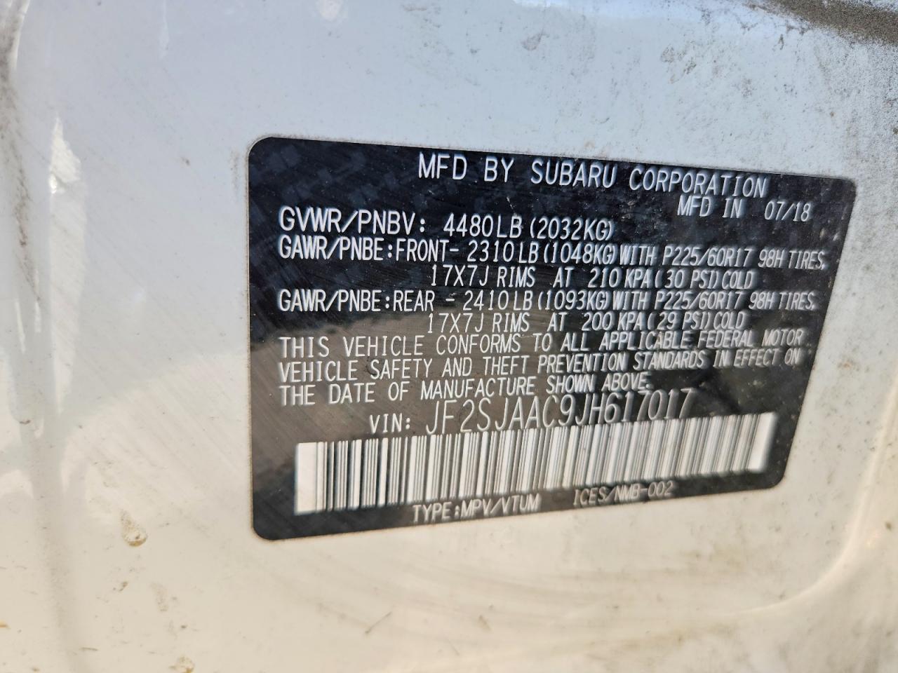 2018 Subaru Forester 2.5i White vin: JF2SJAAC9JH617017