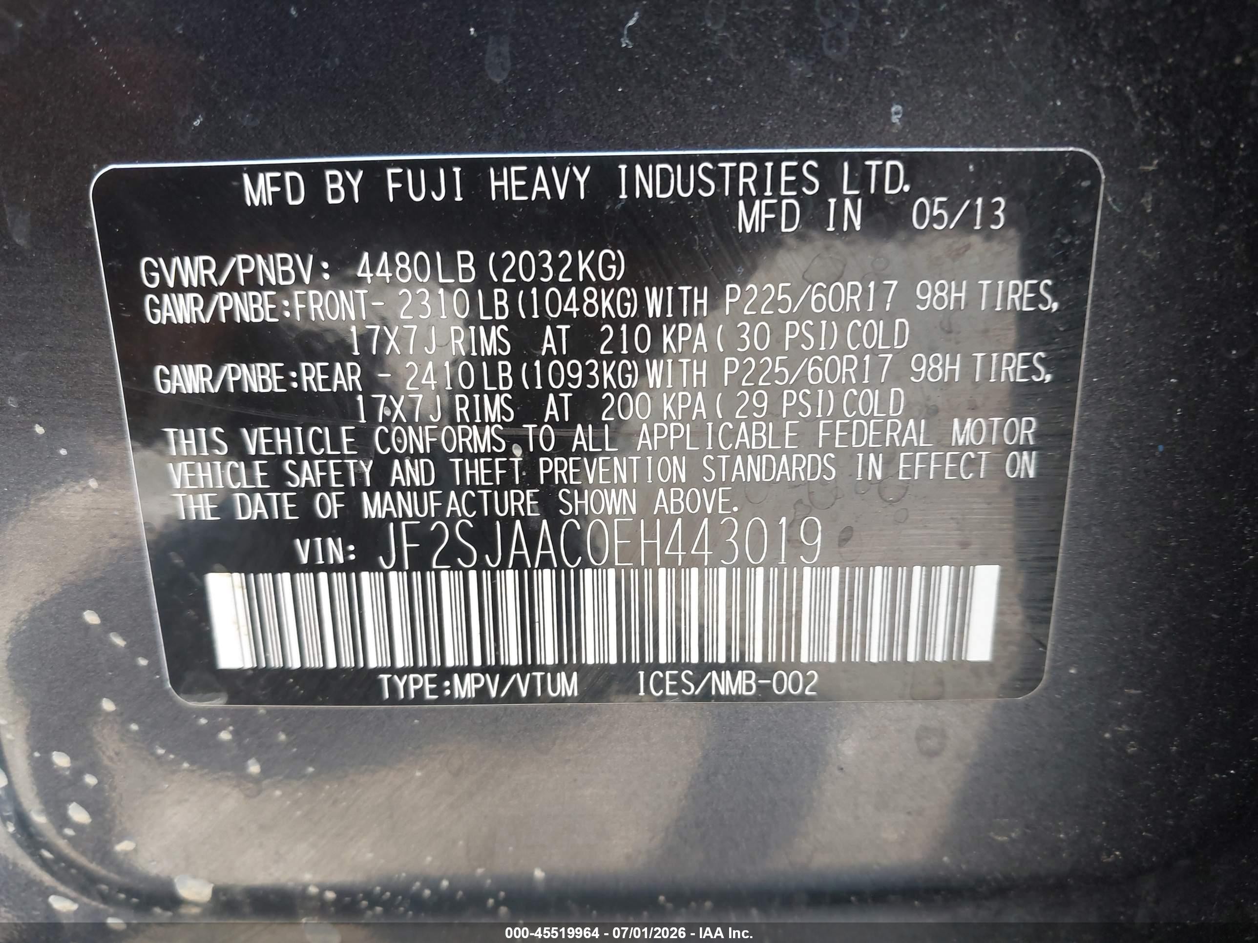 2014 Subaru Forester 2.5i Серый vin: JF2SJAACOEH443019